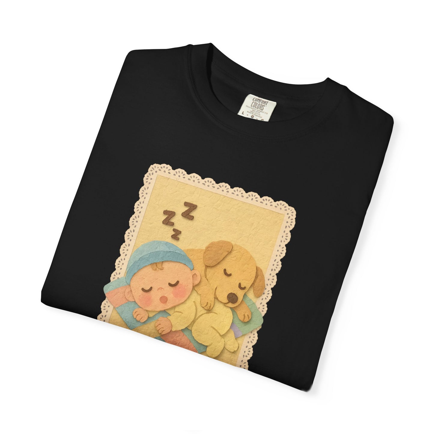 Cute Dreamy T-Shirt, Cartoon Sleepy Baby and Puppy Design, Cozy Gift for Kids, Fun Sleepwear, Nursery Decor, Pet Lover Gift