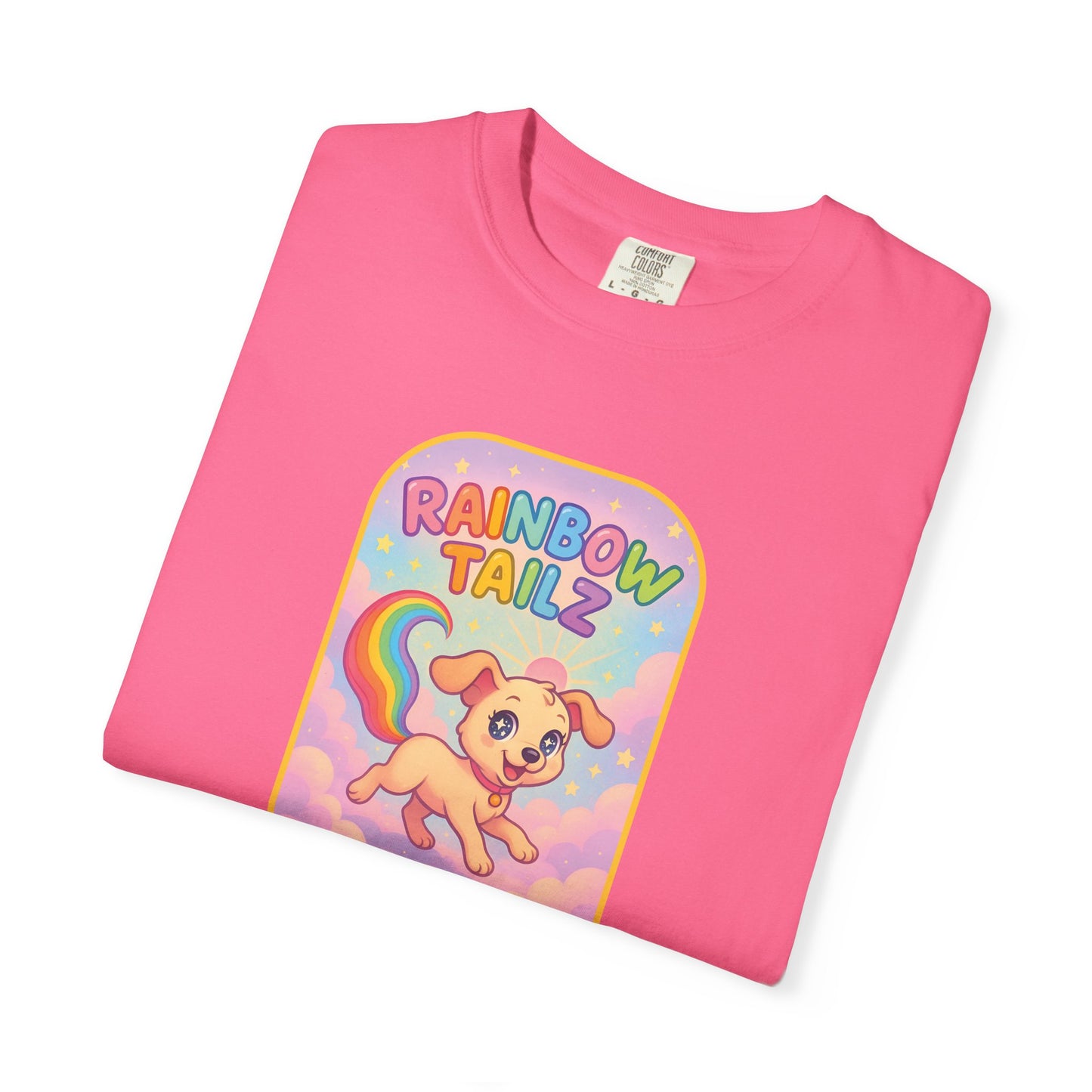 Cute Pet T-Shirt, Rainbow Tail Tee, Graphic Tee for Dog Lovers, Birthday Gift, Cozy Casual Wear, Mother's Day Gift