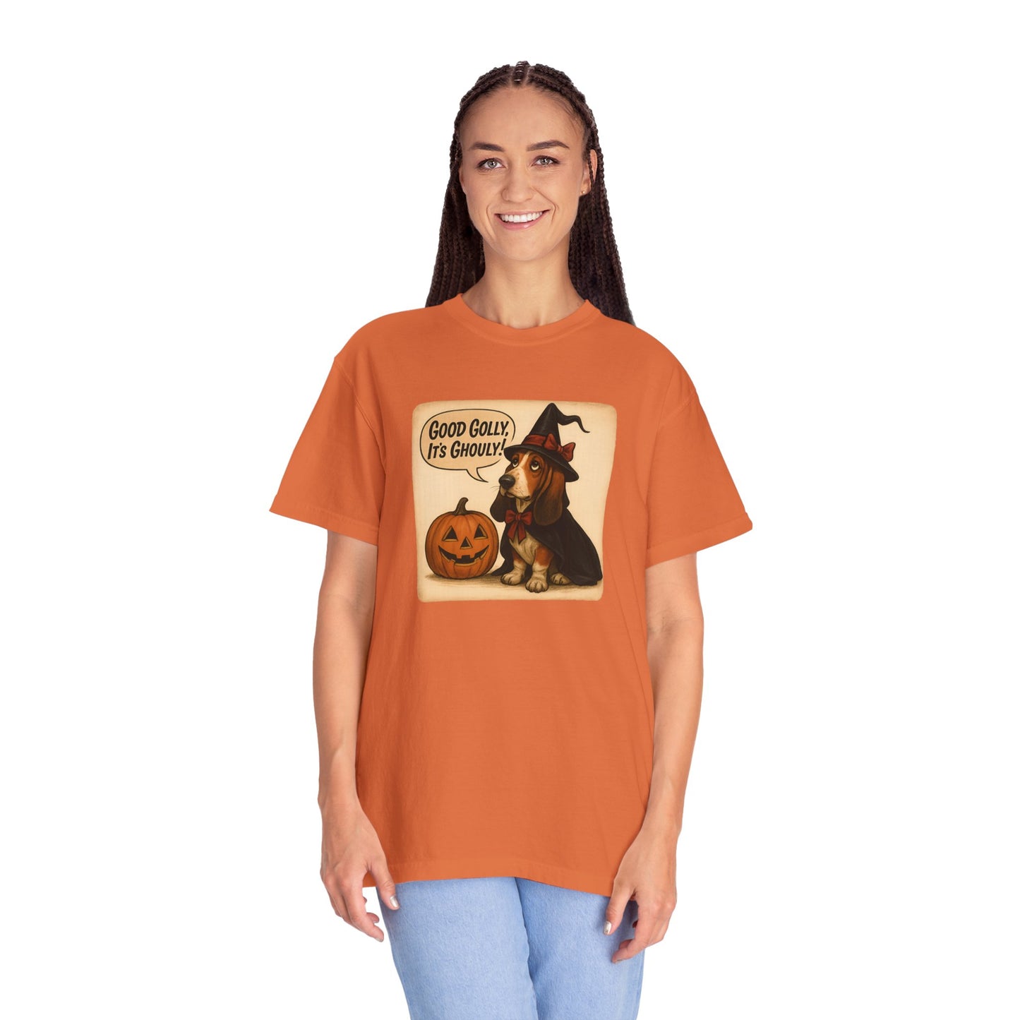 Halloween-Themed Unisex T-Shirt, Whimsical Dog Design, Cute Witch Shirt, Fall Fashion Top, Trick or Treat Apparel