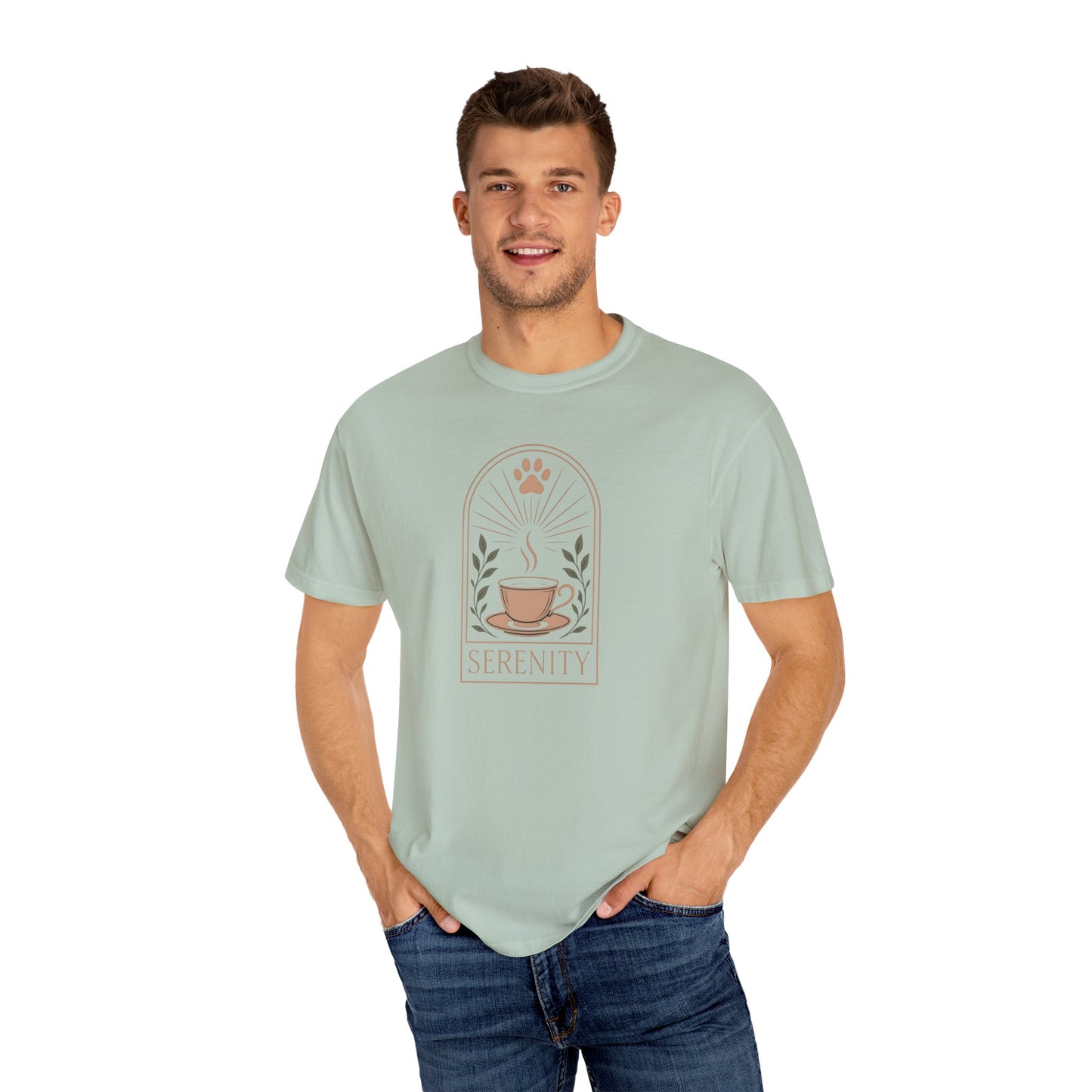 Serenity Coffee and Paws T-Shirt, Unisex Garment-Dyed Tee for Comfort, Perfect Gift for Pet Owners, Relaxation Apparel, Summer Casual [...]