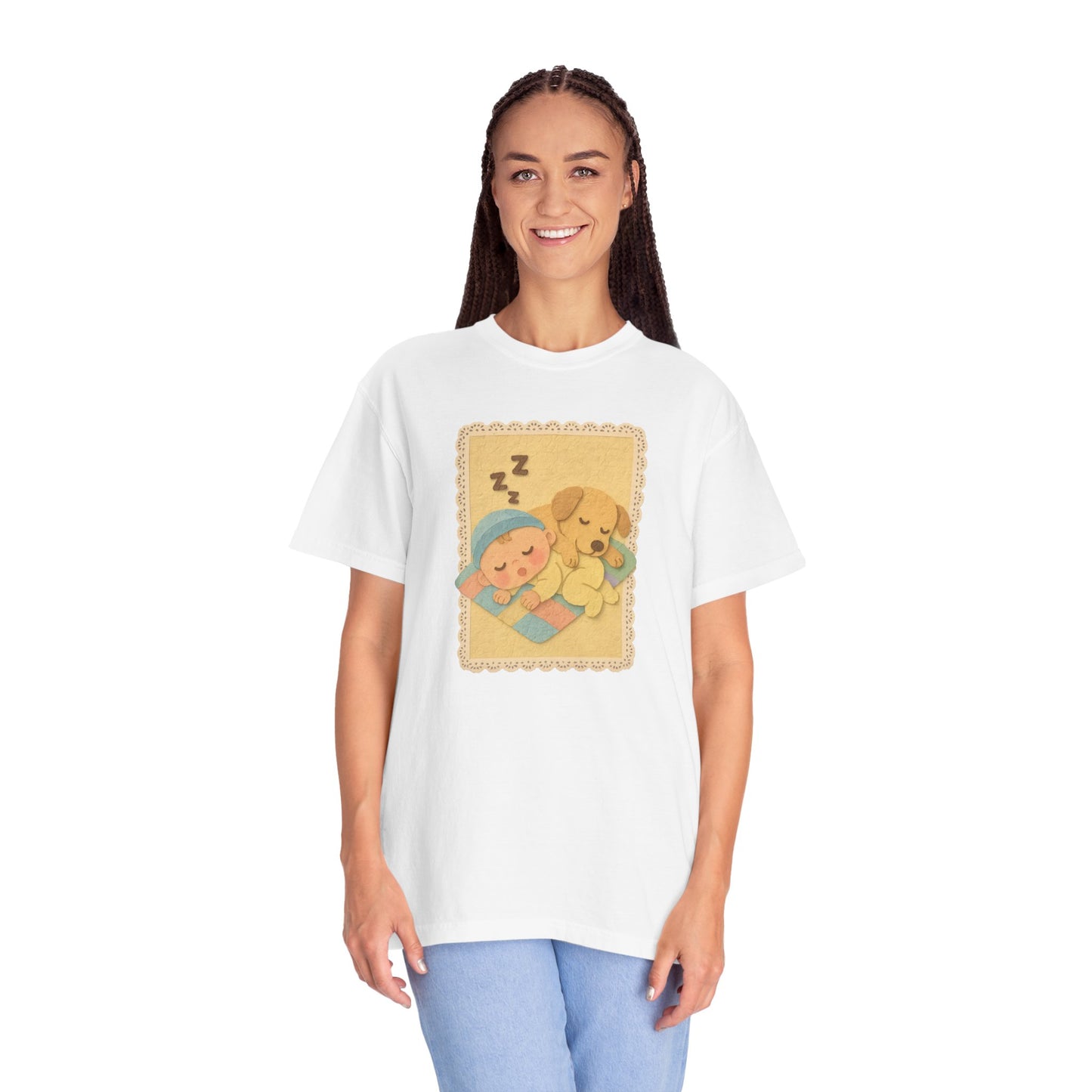 Cute Dreamy T-Shirt, Cartoon Sleepy Baby and Puppy Design, Cozy Gift for Kids, Fun Sleepwear, Nursery Decor, Pet Lover Gift