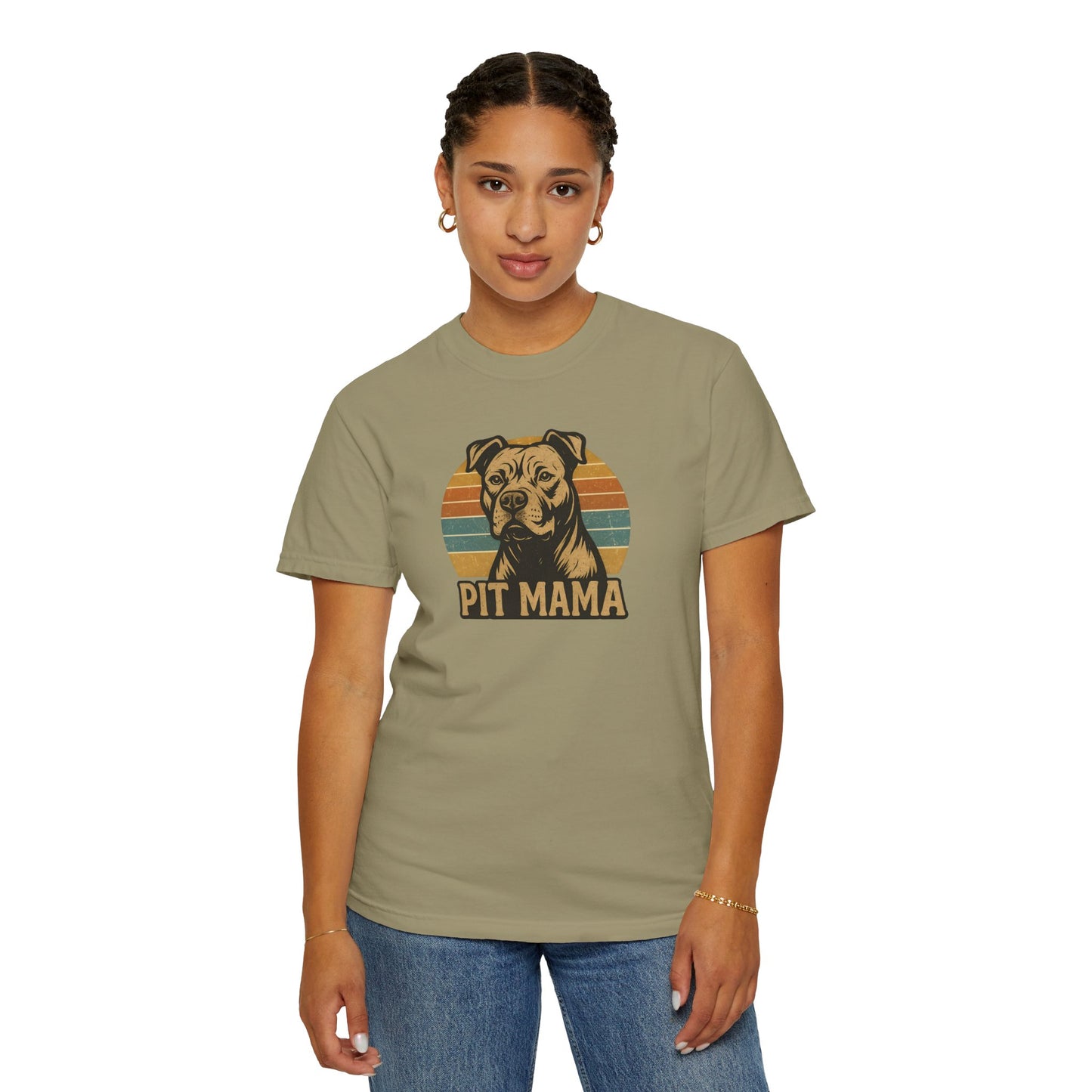 Retro Pit Mama T-Shirt | Garment-Dyed Tee for Dog Lovers | Perfect for Casual Wear, Gifts, Birthdays, Pet Celebrations, Dog Adoption Events