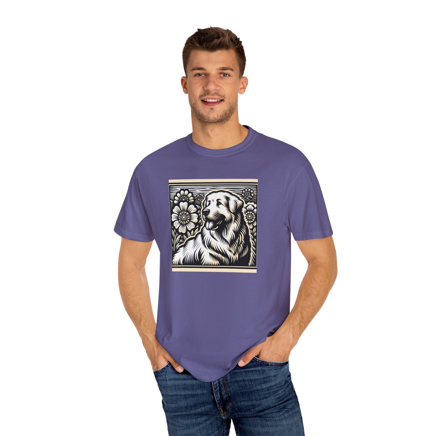 Great Pyrenees - Unisex Dog Lover T-Shirt - Garment-Dyed Vintage Floral Design