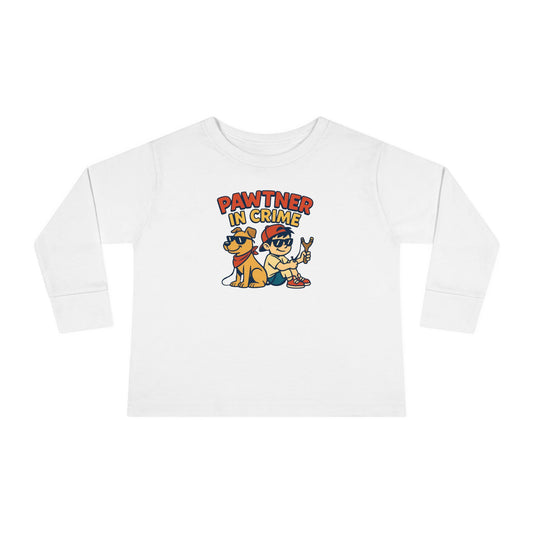 Cute Toddler Long Sleeve Tee with 'Pawtner in Crime' Design, Funny Kids Shirt, Pet Lover Gift, Toddler Birthday Outfit, Animal Theme Tee