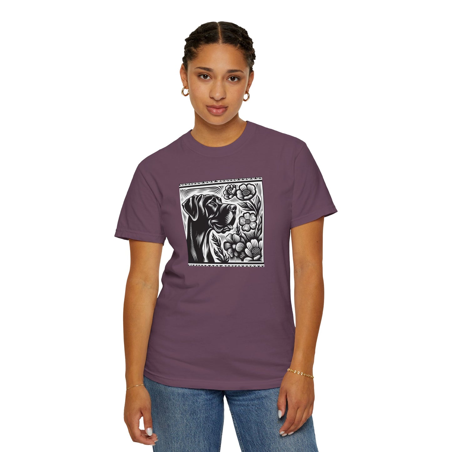 Great Dane Dog Lover's Floral Print T-Shirt | Unisex Garment-Dyed Tee