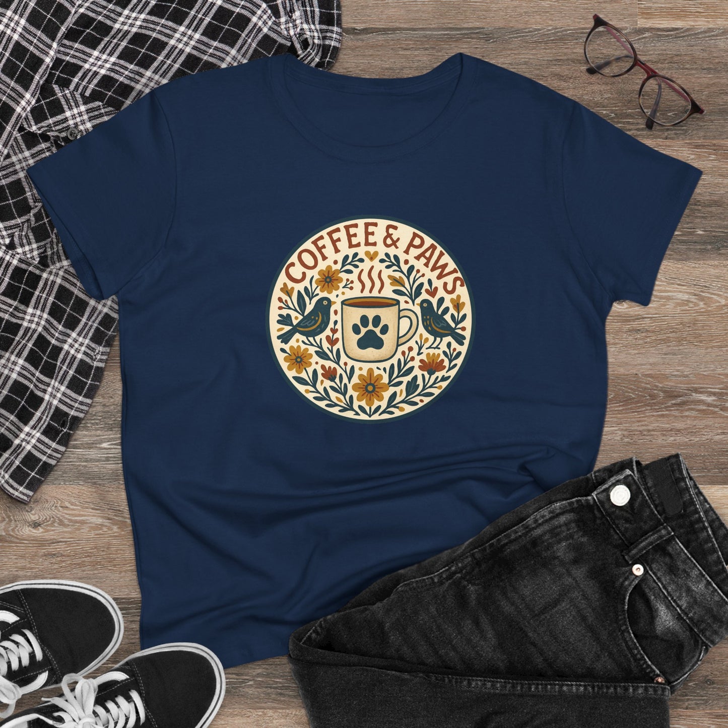 Cozy Coffee & Paws Tee, Casual Animal Lover T-Shirt, Gift for Pet Owners, Cute Coffee Shirt, Summer Essentials, Coffee Lover Apparel
