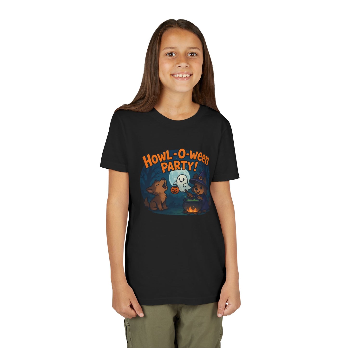 Halloween Youth Tee, Spooky Shirt, Kids Costume, Howl-O-Ween Party Top, Trick or Treat Apparel, Fun Halloween Clothing