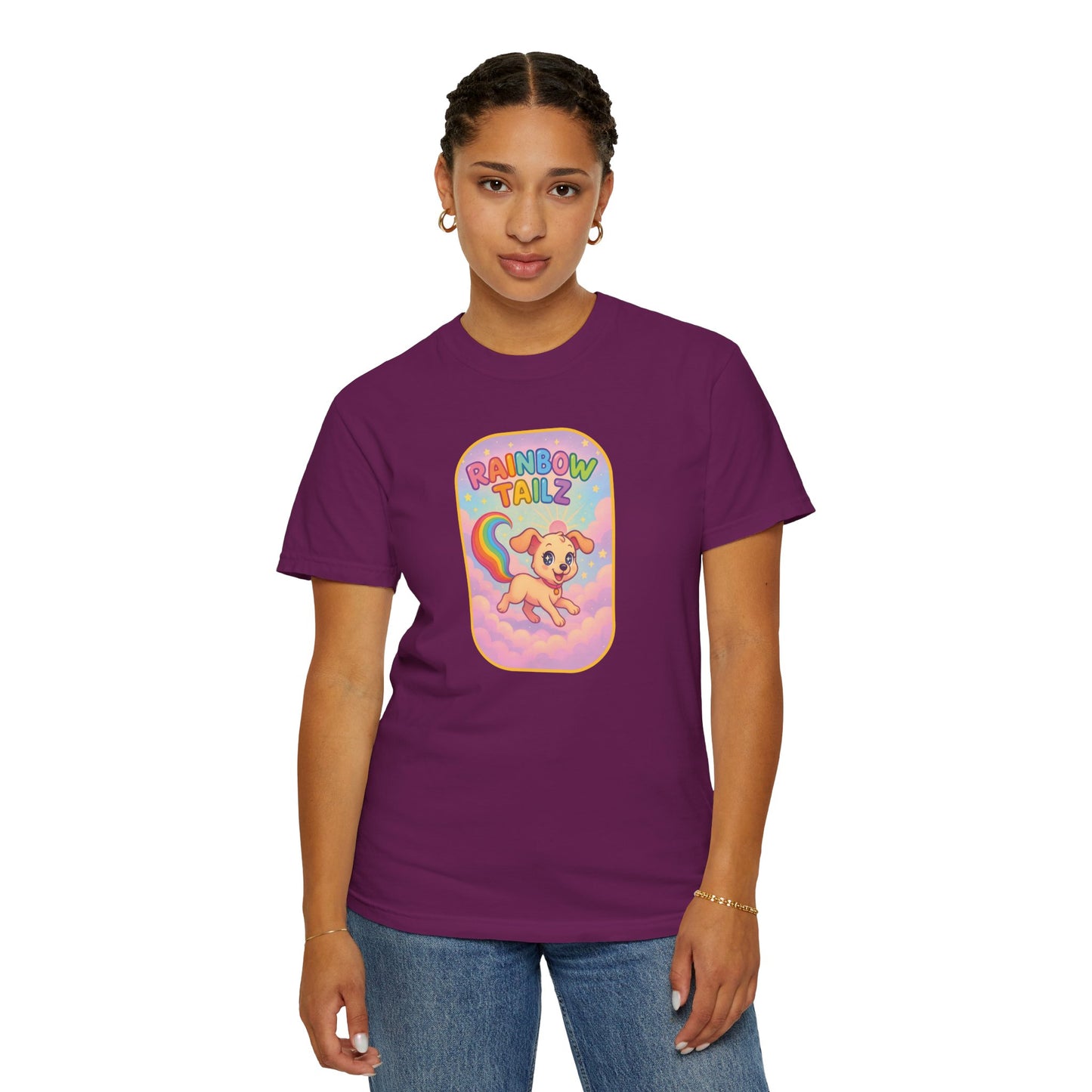 Cute Pet T-Shirt, Rainbow Tail Tee, Graphic Tee for Dog Lovers, Birthday Gift, Cozy Casual Wear, Mother's Day Gift