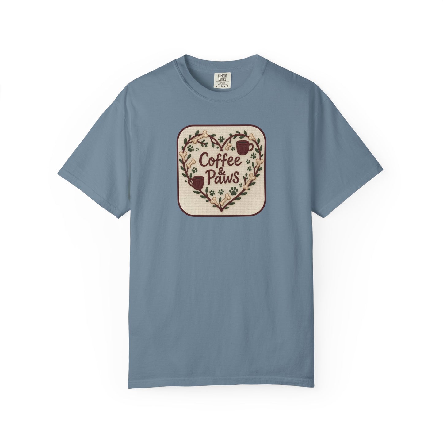 Coffee Paws Unisex Garment-Dyed T-shirt, Cute Coffee Lover Tee, Gift for Dog Owners, Nature-Inspired Shirt, Cozy Casual Wear