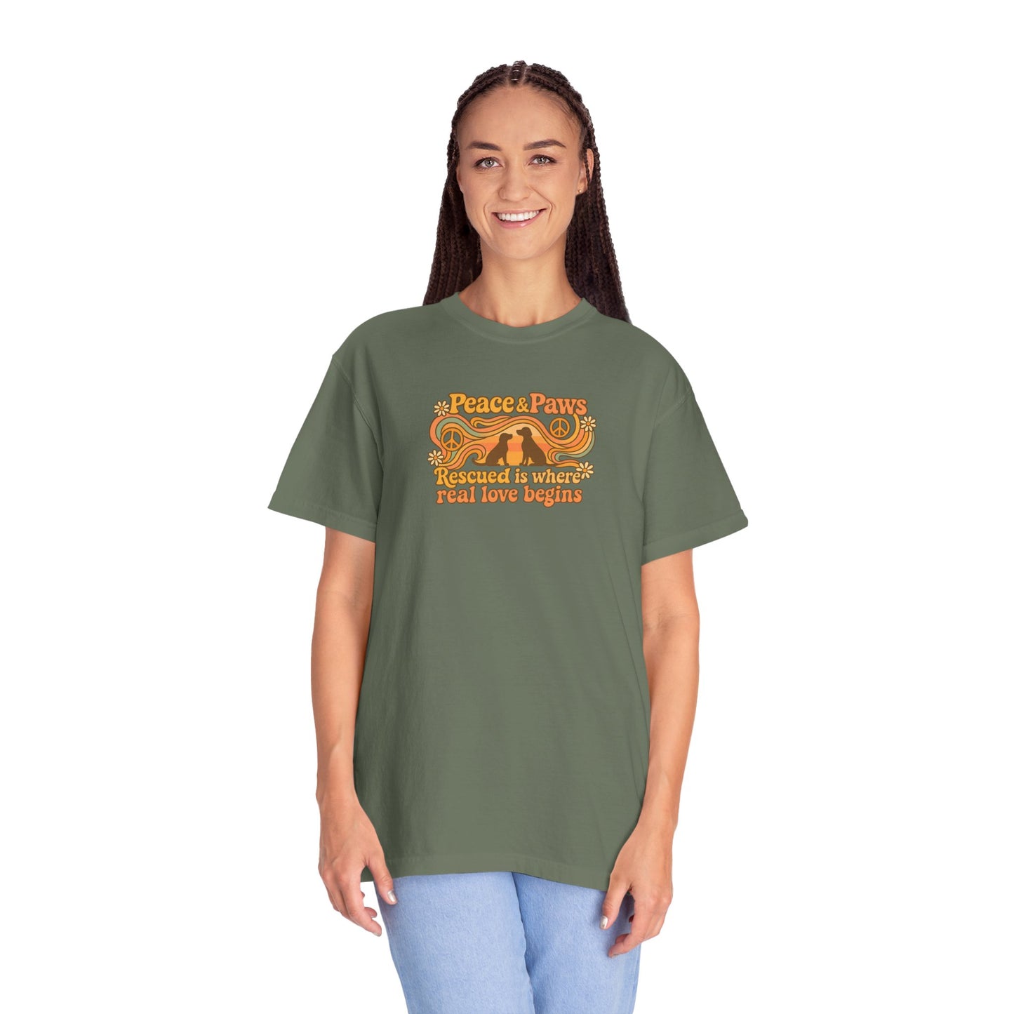 Peace & Paws T-Shirt, Vintage Style Tee