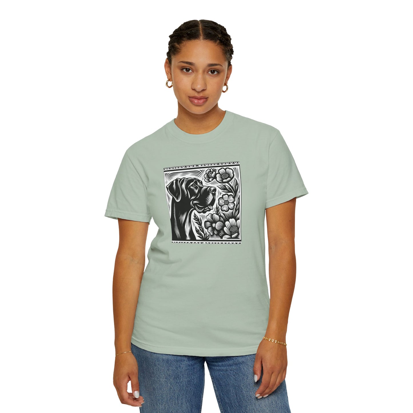 Great Dane Dog Lover's Floral Print T-Shirt | Unisex Garment-Dyed Tee