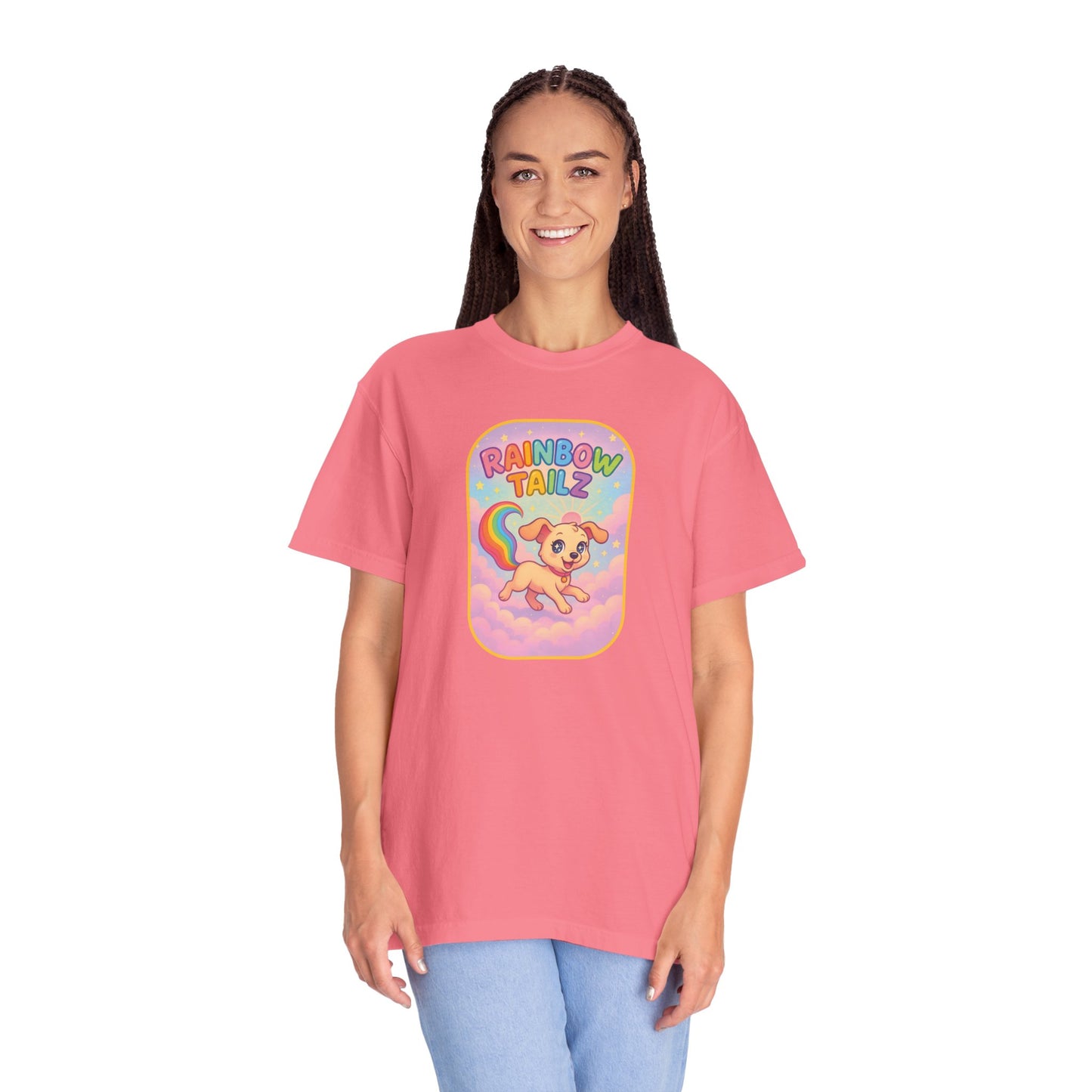 Cute Pet T-Shirt, Rainbow Tail Tee, Graphic Tee for Dog Lovers, Birthday Gift, Cozy Casual Wear, Mother's Day Gift