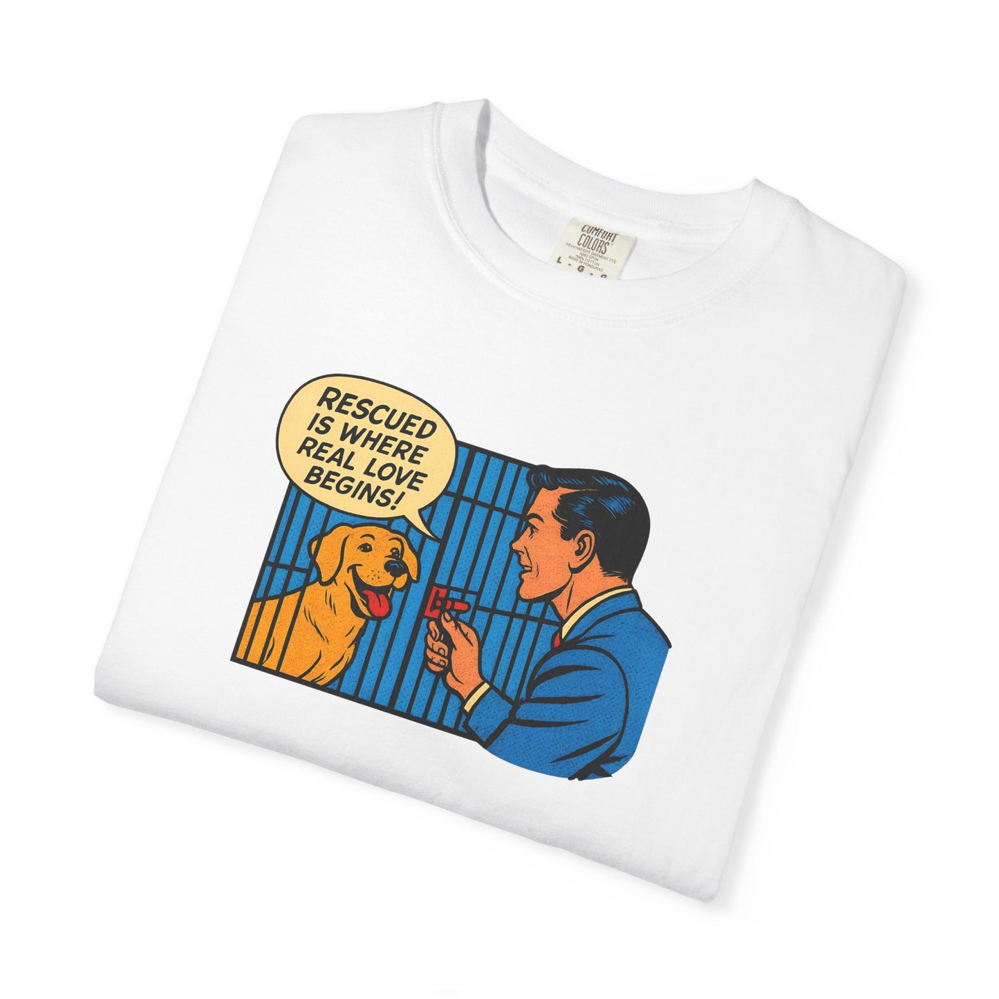 Rescued Is Where Real Love Begins Tee, Dog Lover T-Shirt, Vintage Style Animal Rights Shirt, Funny Pet Owner Gift, Animal Rescue Awareness Wear