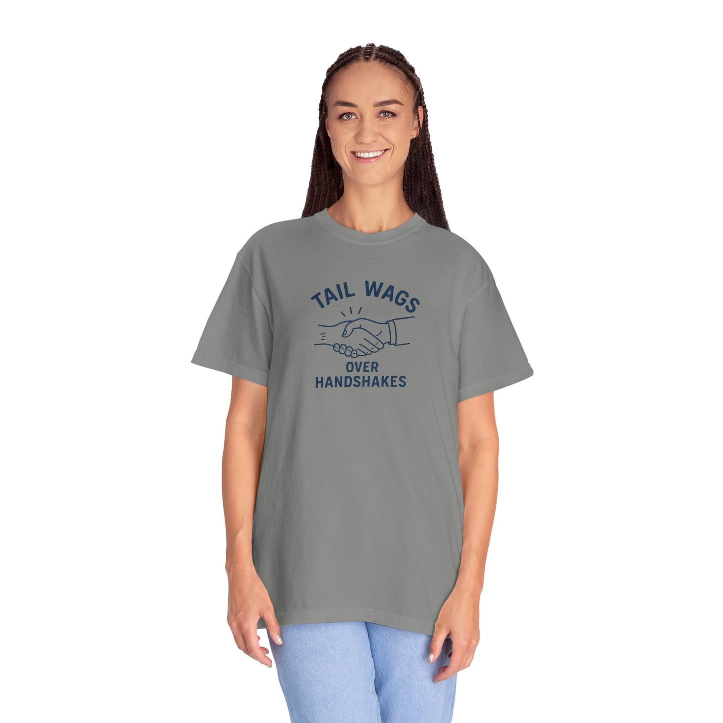 Tail wags over hand shakes Dog Dad T-Shirt