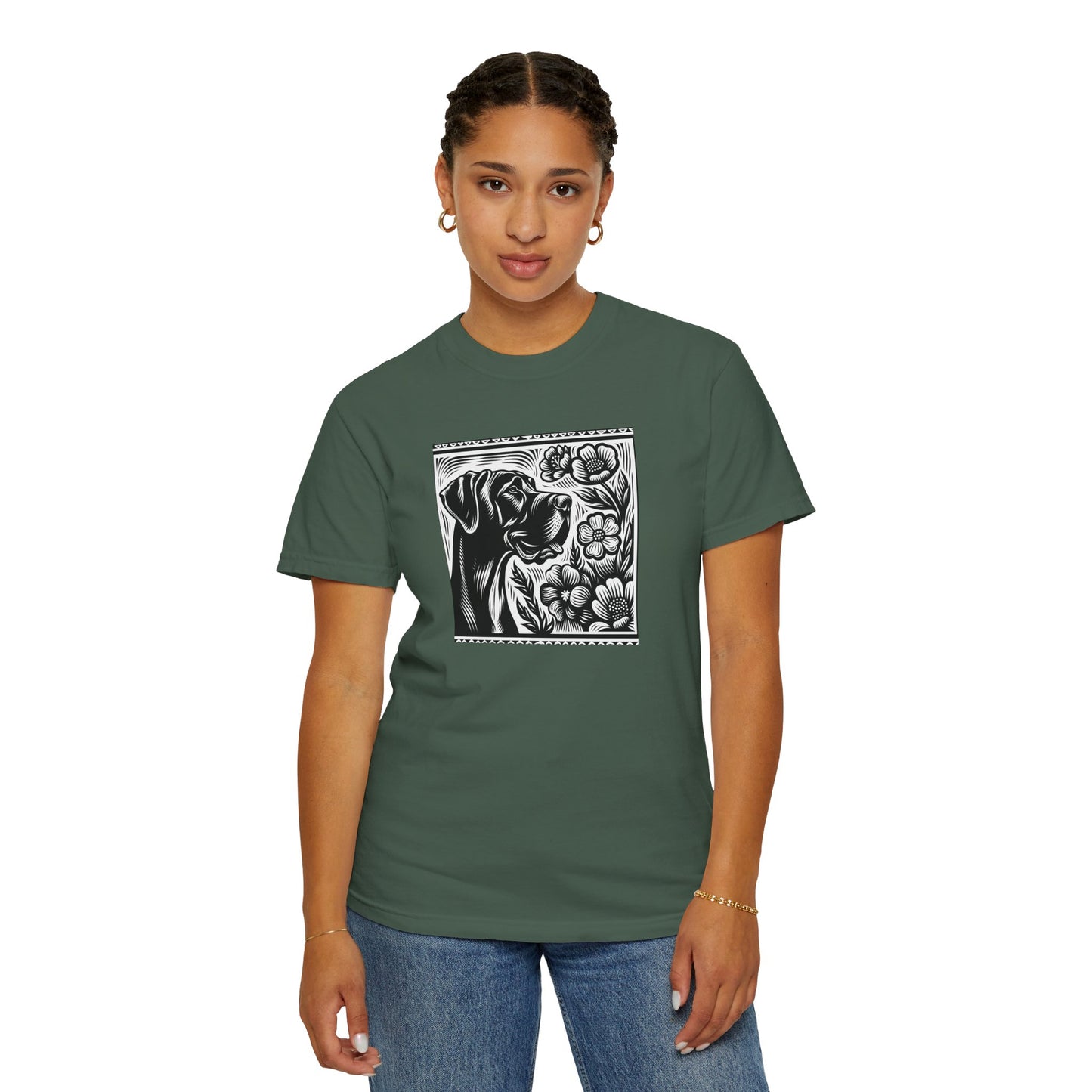Great Dane Dog Lover's Floral Print T-Shirt | Unisex Garment-Dyed Tee