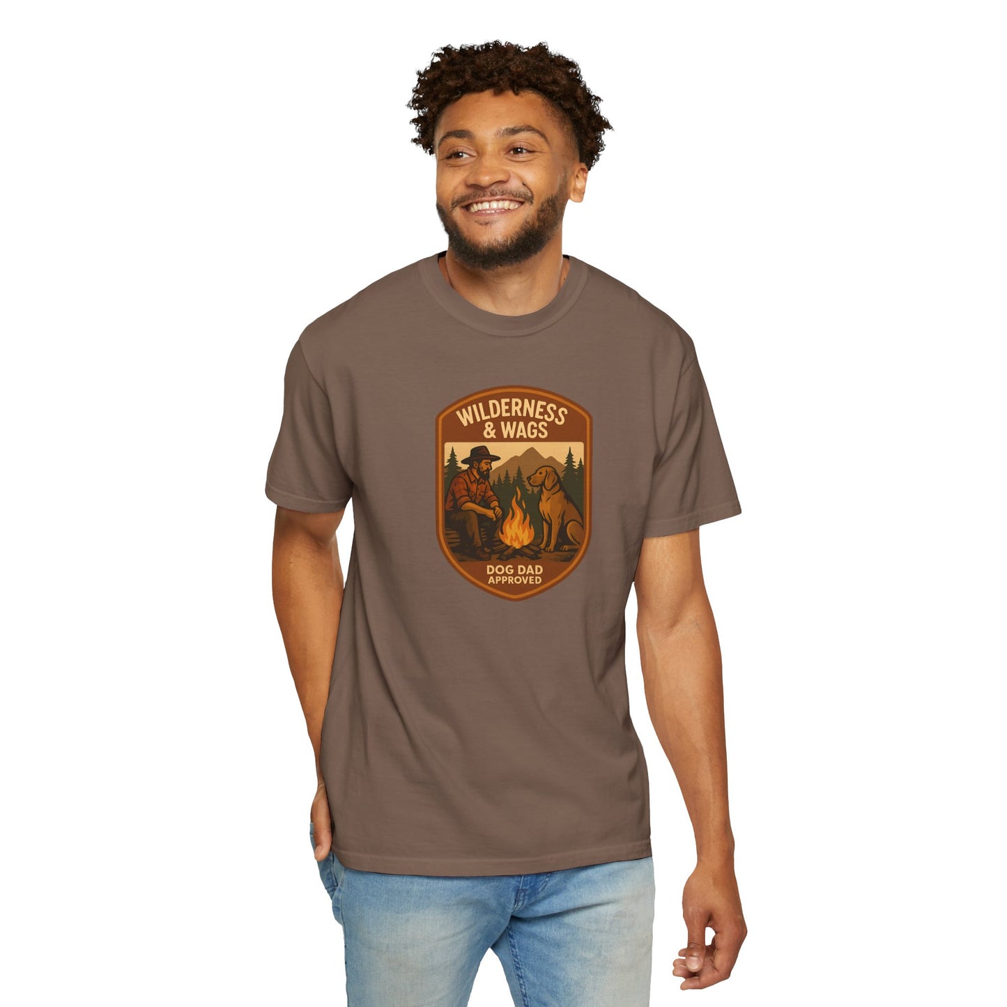 Wilderness & Wags Dog Dad Unisex T-Shirt, Dog Lover Gift, Camping Tee, Father’s Day Apparel, Nature-Inspired Shirt