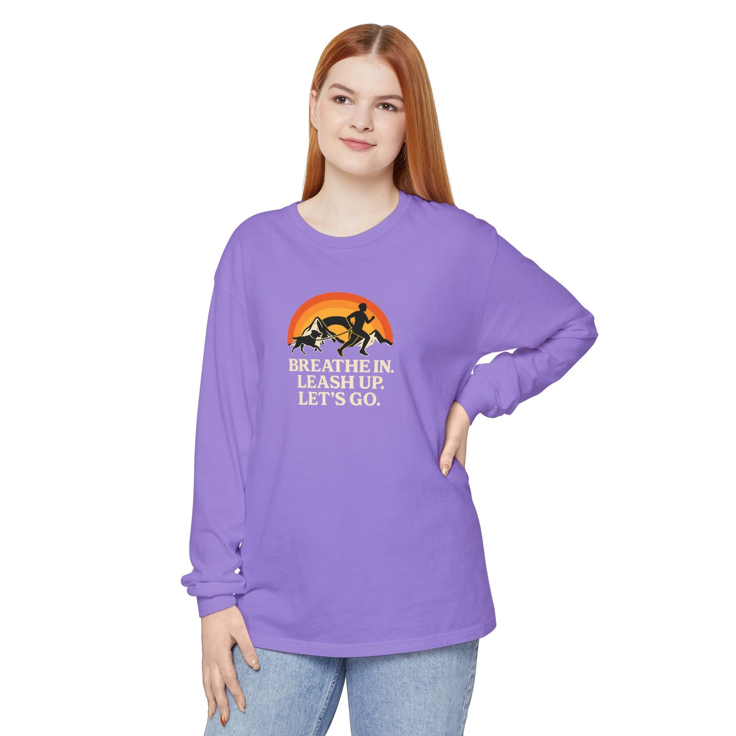 Canicross Unisex Long Sleeve T-Shirt - 'Breathe In, Leash Up, Let's Go'
