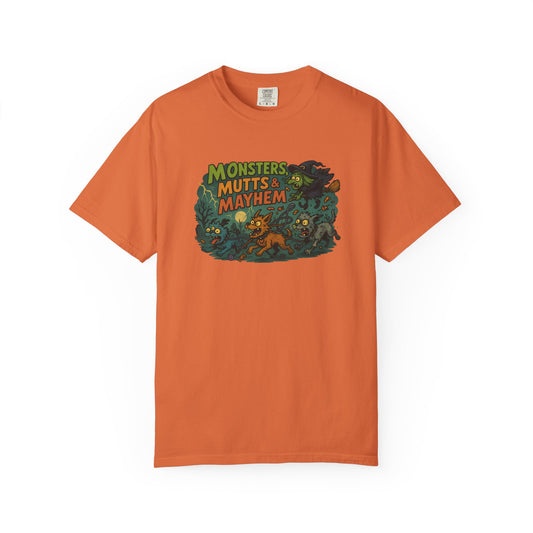 Monsters, Mutts & Mayhem T-Shirt | Unisex Cartoon Tee for Pet Lovers | Fun Graphic Top | Gift for Dog Owners | Halloween or Everyday Wear
