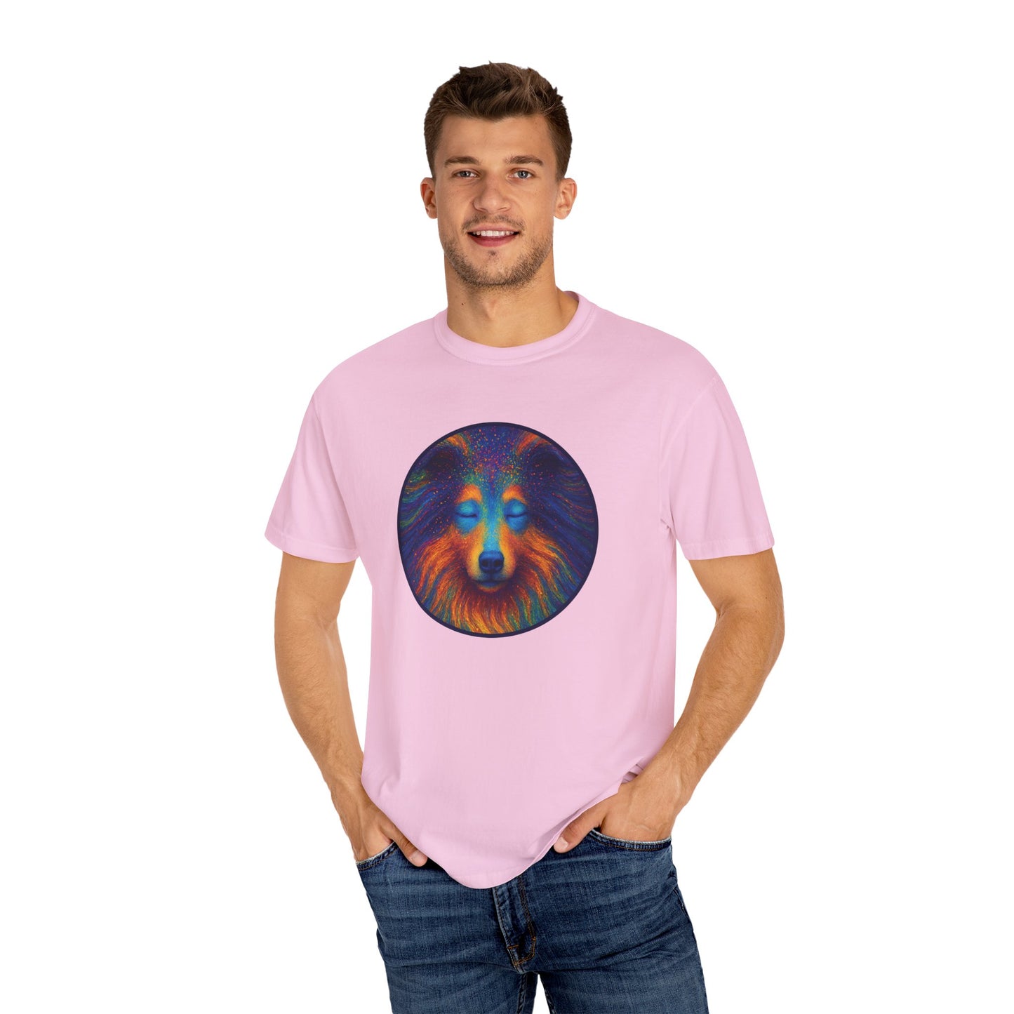Vibrant Art T-Shirt, Psychedelic Collie Shirt, Unisex Tee, Unique Graphic Tee, Bohemian Style T-Shirt, Nature Lover Gift