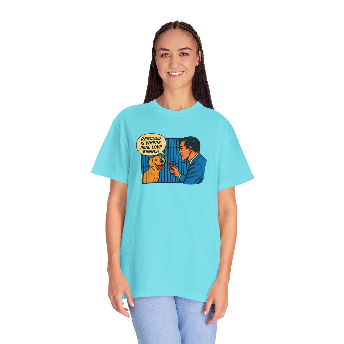 Rescued Is Where Real Love Begins Tee, Dog Lover T-Shirt, Vintage Style Animal Rights Shirt, Funny Pet Owner Gift, Animal Rescue Awareness Wear