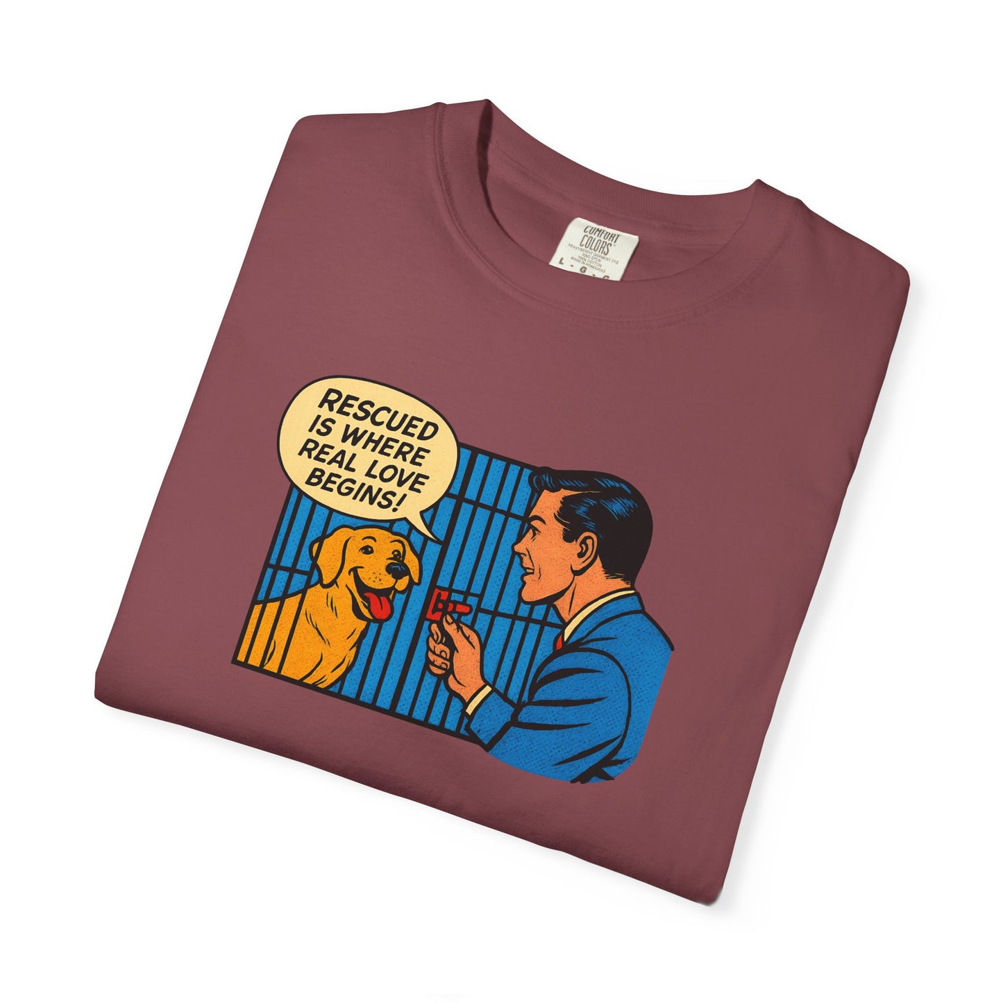 Rescued Is Where Real Love Begins Tee, Dog Lover T-Shirt, Vintage Style Animal Rights Shirt, Funny Pet Owner Gift, Animal Rescue Awareness Wear
