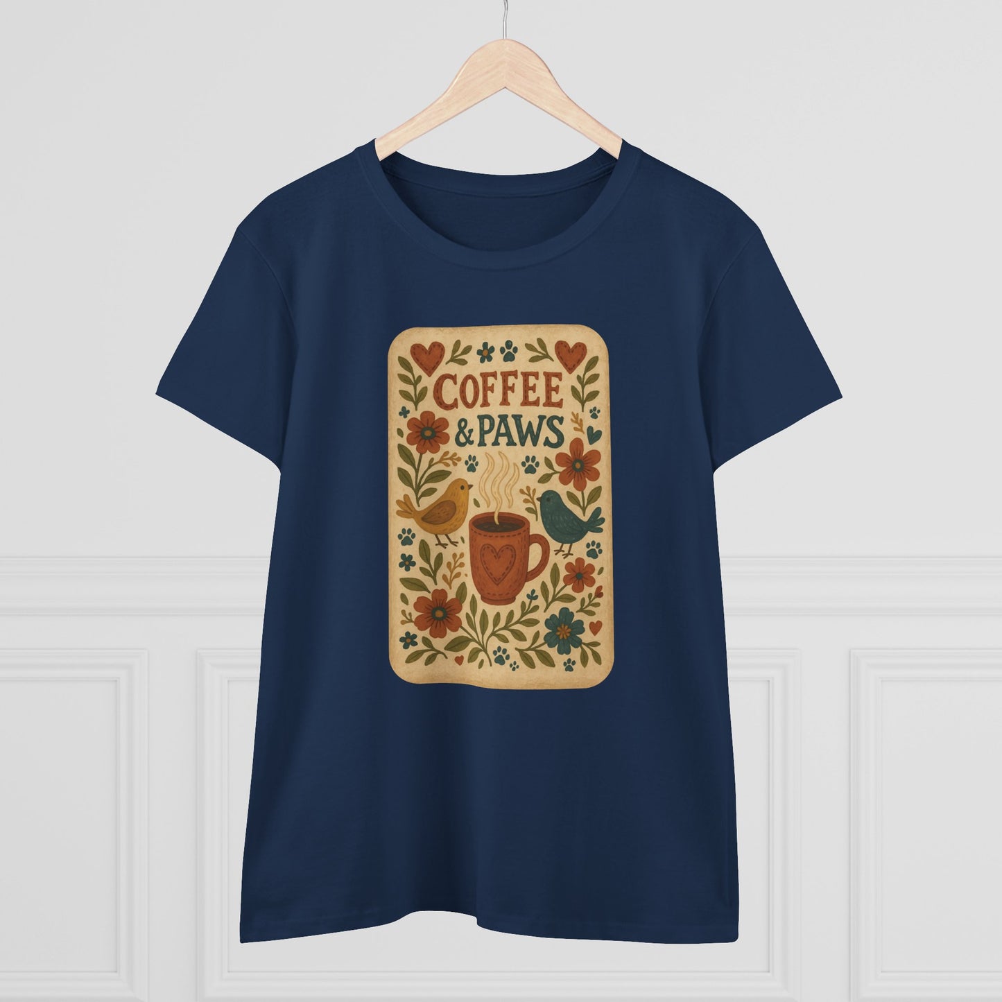 Coffee & Paws Women's Tee - Cozy Cotton Shirt for Pet Lovers, Casual Wear, Gift for Dog Owners, Dog Mom Merchandise, Animal Lover Tee
