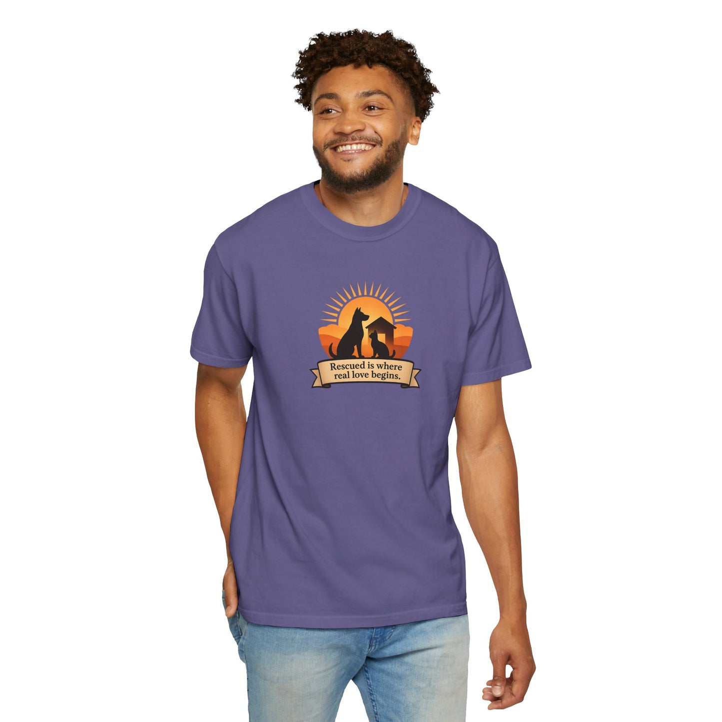 Rescued Is Where Real Love Begins Unisex Garment-Dyed T-Shirt - Perfect for Outdoor Lovers, Hiking, Gifts, Nature Enthusiasts, Casual Wear
