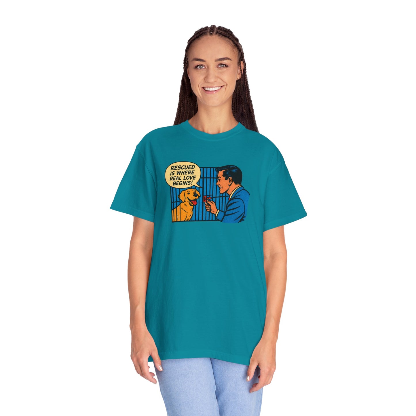 Rescued Is Where Real Love Begins Tee, Dog Lover T-Shirt, Vintage Style Animal Rights Shirt, Funny Pet Owner Gift, Animal Rescue Awareness Wear