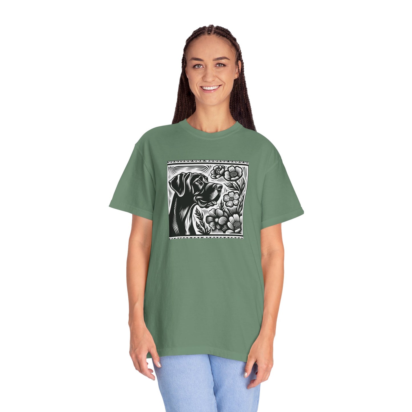Great Dane Dog Lover's Floral Print T-Shirt | Unisex Garment-Dyed Tee