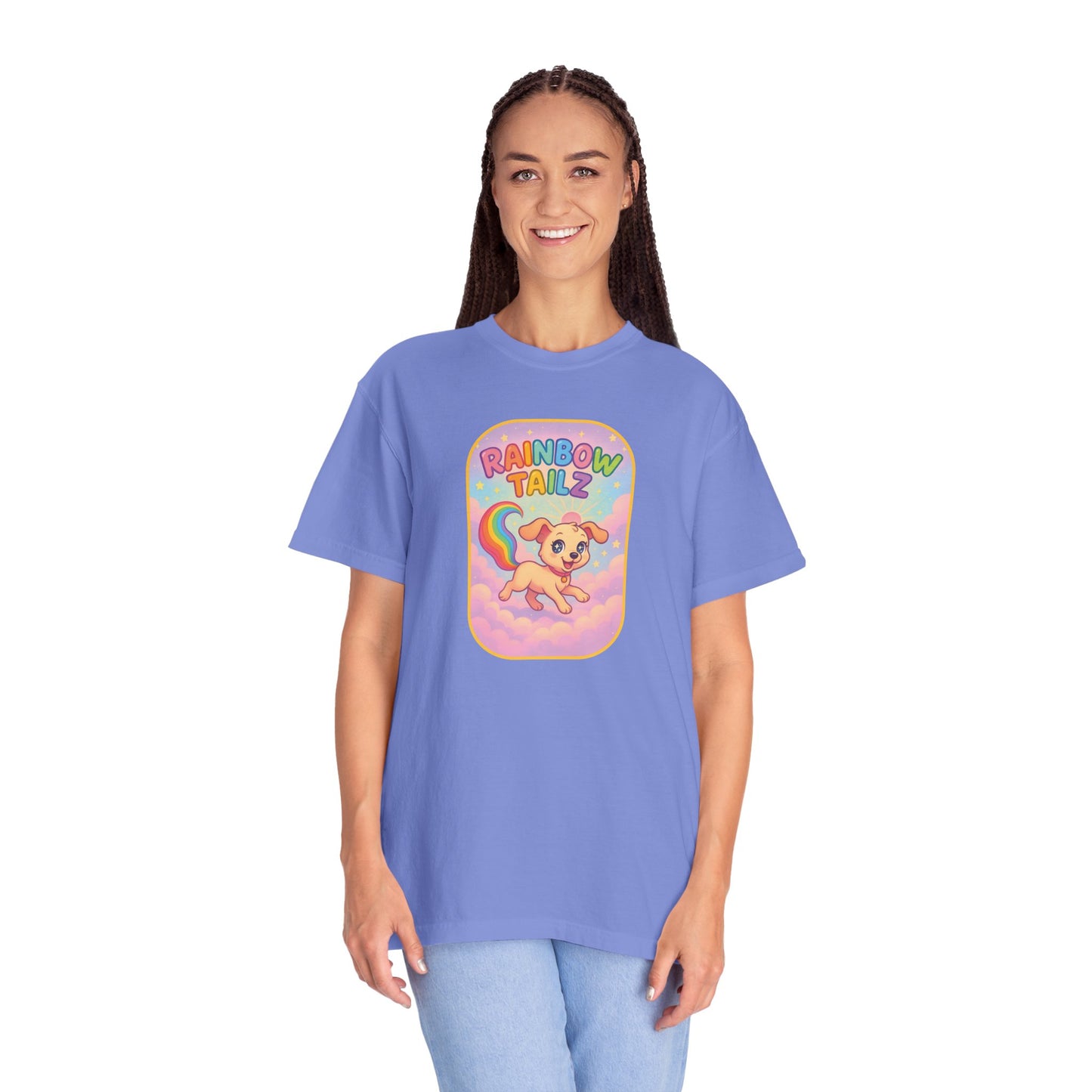 Cute Pet T-Shirt, Rainbow Tail Tee, Graphic Tee for Dog Lovers, Birthday Gift, Cozy Casual Wear, Mother's Day Gift