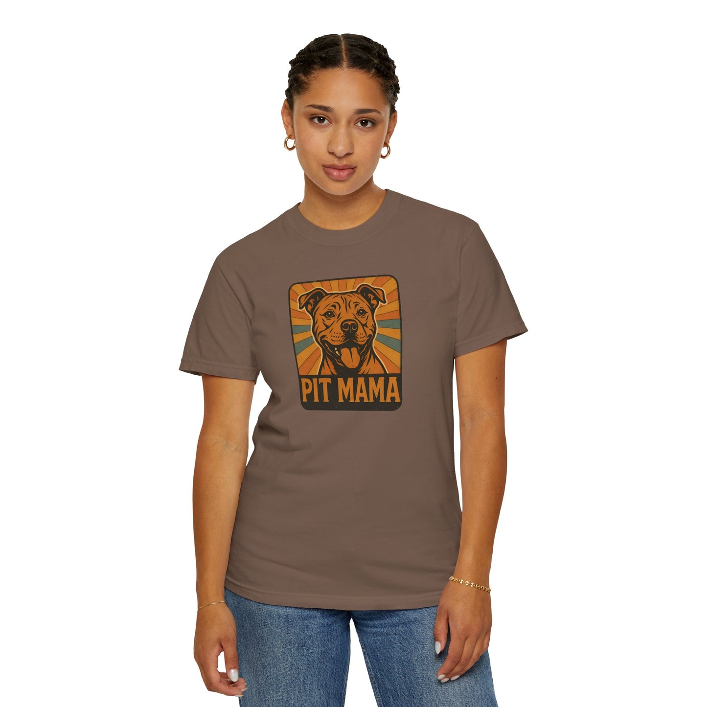 Pit Mama Unisex Garment-Dyed T-Shirt, Dog Lover Gift, Animal Rescue Tee, Pitbull Mom Shirt, Casual Wear, Pet Mom Apparel