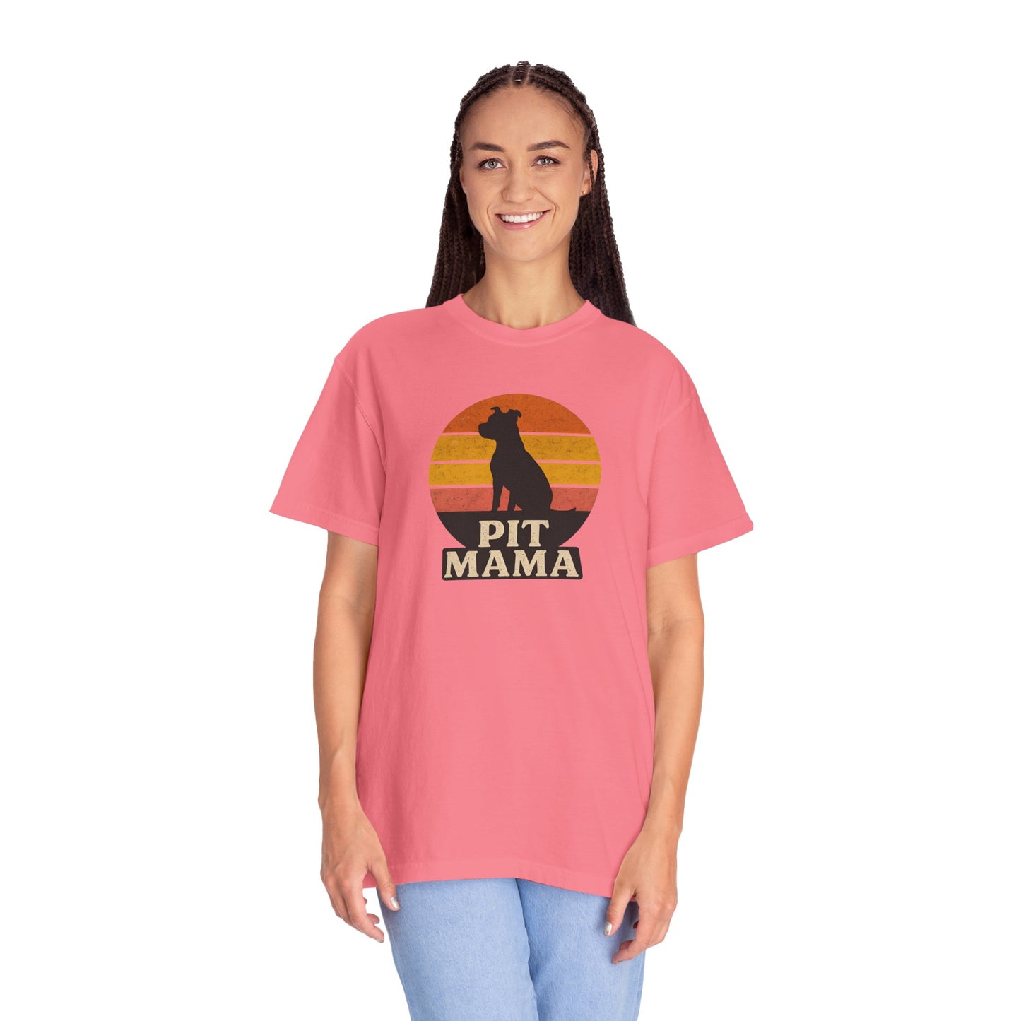 PIT MAMA Unisex Garment-Dyed T-Shirt, Dog Lover Gift, Pet Mom Apparel, Casual Tee, Perfect for Everyday Wear
