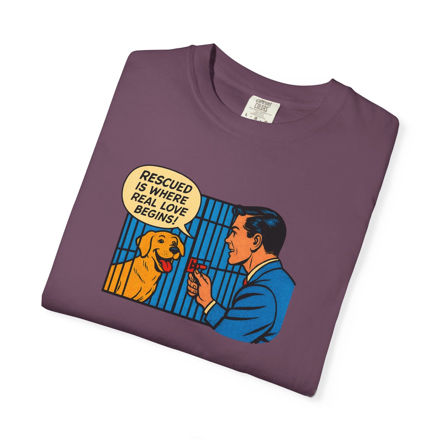 Rescued Is Where Real Love Begins Tee, Dog Lover T-Shirt, Vintage Style Animal Rights Shirt, Funny Pet Owner Gift, Animal Rescue Awareness Wear