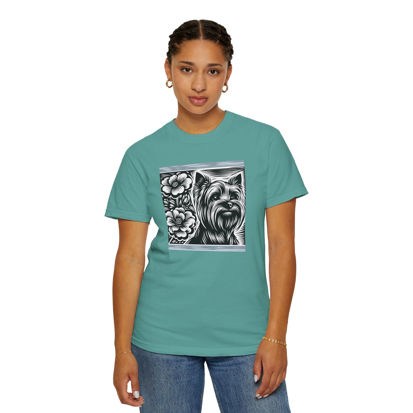 Cute Yorkie Floral T-Shirt for Dog Lovers