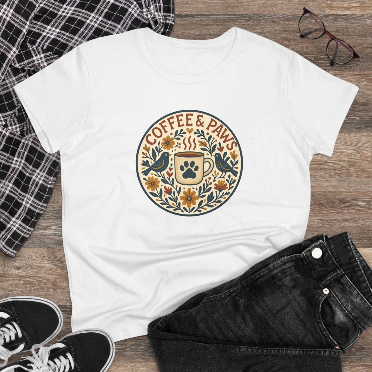 Cozy Coffee & Paws Tee, Casual Animal Lover T-Shirt, Gift for Pet Owners, Cute Coffee Shirt, Summer Essentials, Coffee Lover Apparel