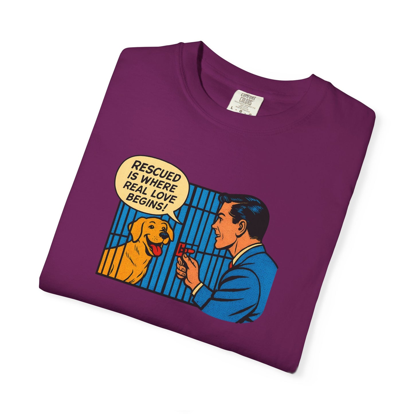 Rescued Is Where Real Love Begins Tee, Dog Lover T-Shirt, Vintage Style Animal Rights Shirt, Funny Pet Owner Gift, Animal Rescue Awareness Wear