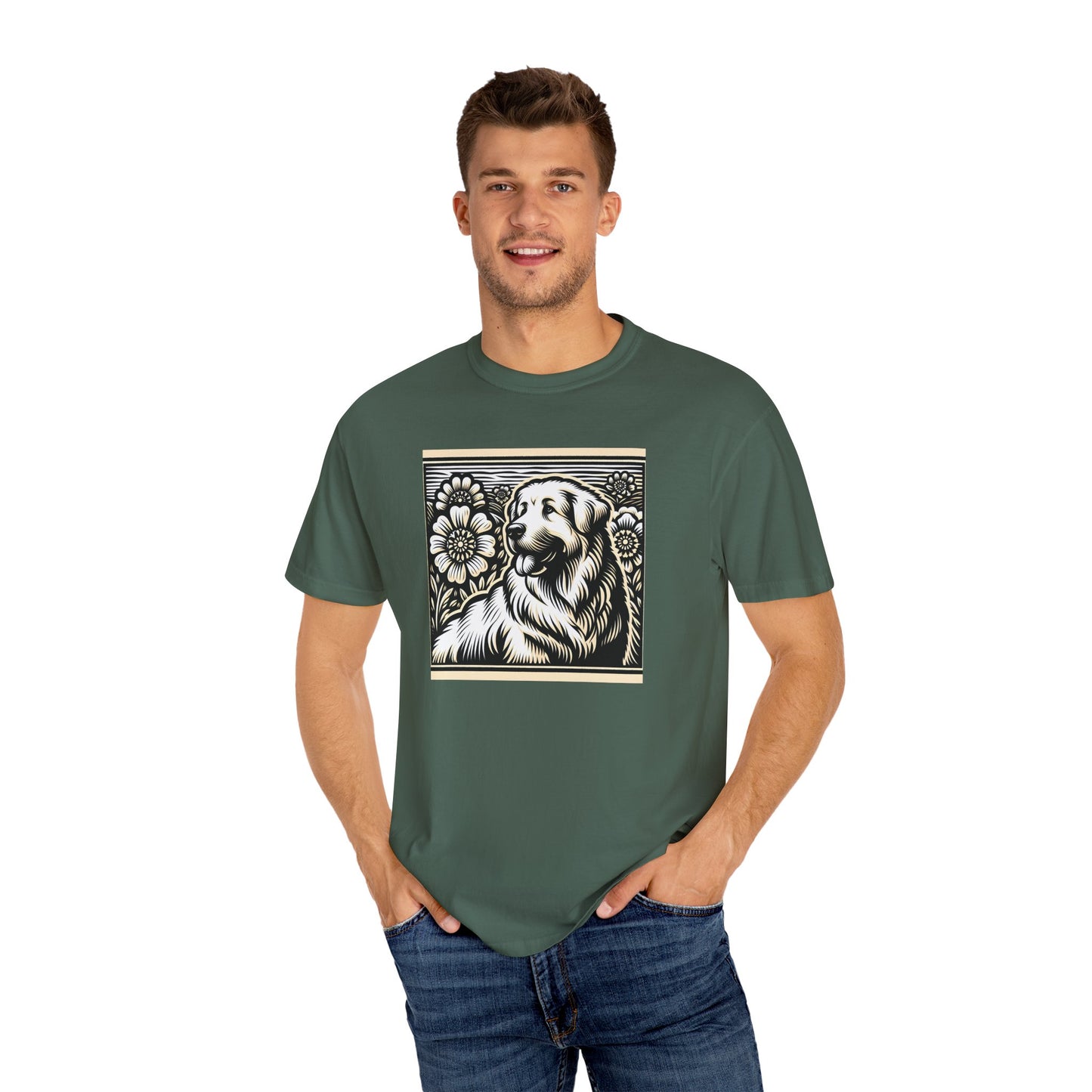 Great Pyrenees - Unisex Dog Lover T-Shirt - Garment-Dyed Vintage Floral Design