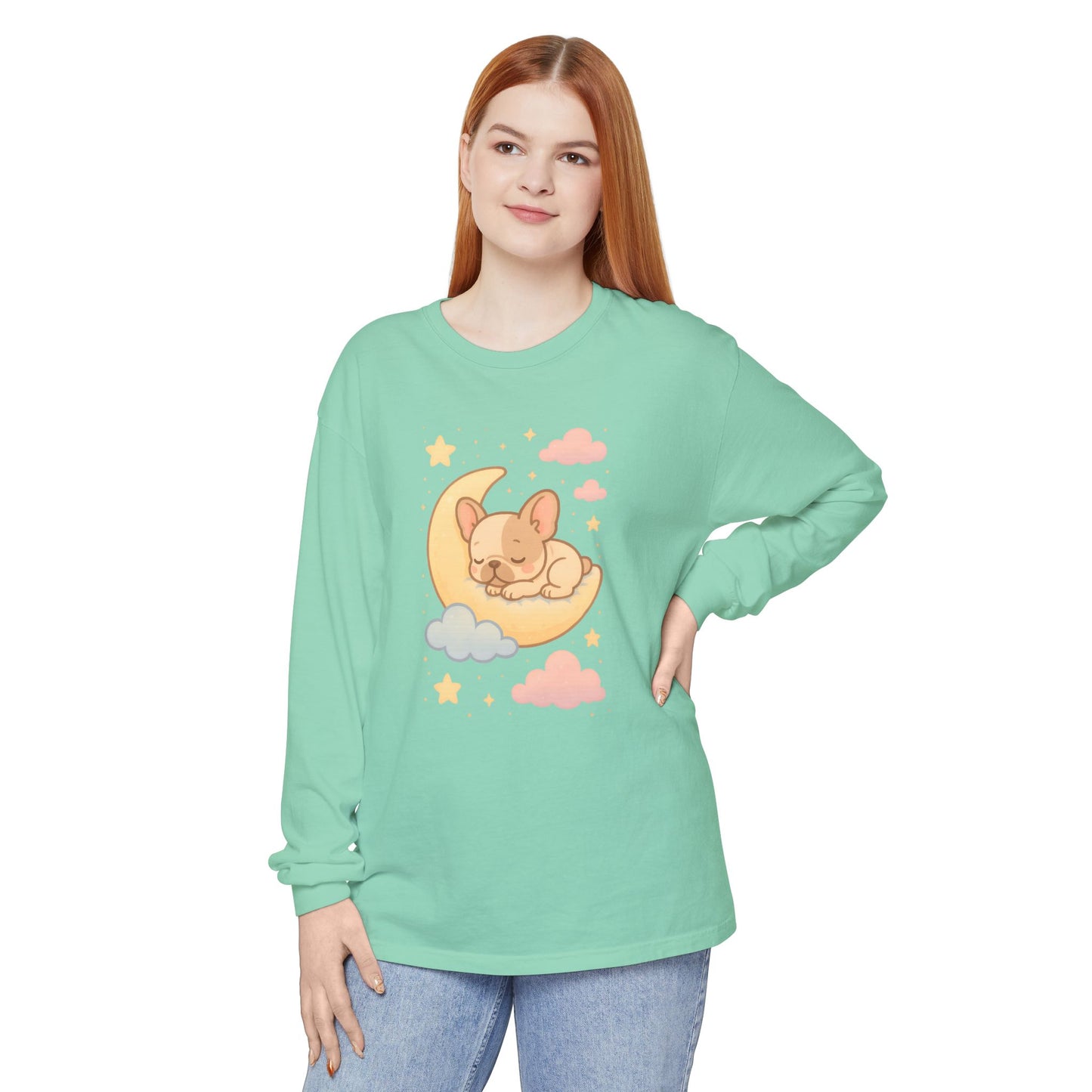 Cozy Dog-Themed Long Sleeve T-Shirt for Pet Lovers, Cute Sleepy Dog Shirt, Gift for Dog Moms, Relaxed Style Shirt, Perfect for Fall