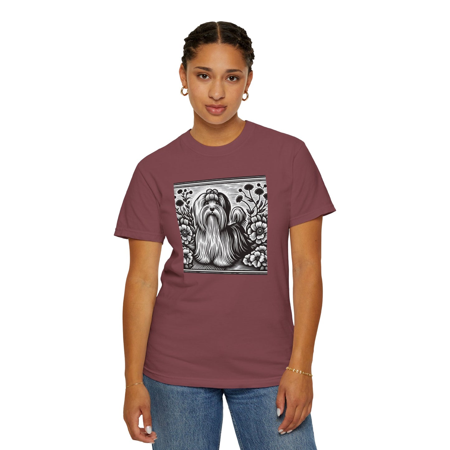 Havanese - Unisex Garment-Dyed T-shirt with Floral Dog Design - Perfect for Pet Lovers