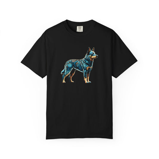 Vibrant Blue Heeler Print Unisex Garment-Dyed T-shirt - Perfect for Animal Lovers