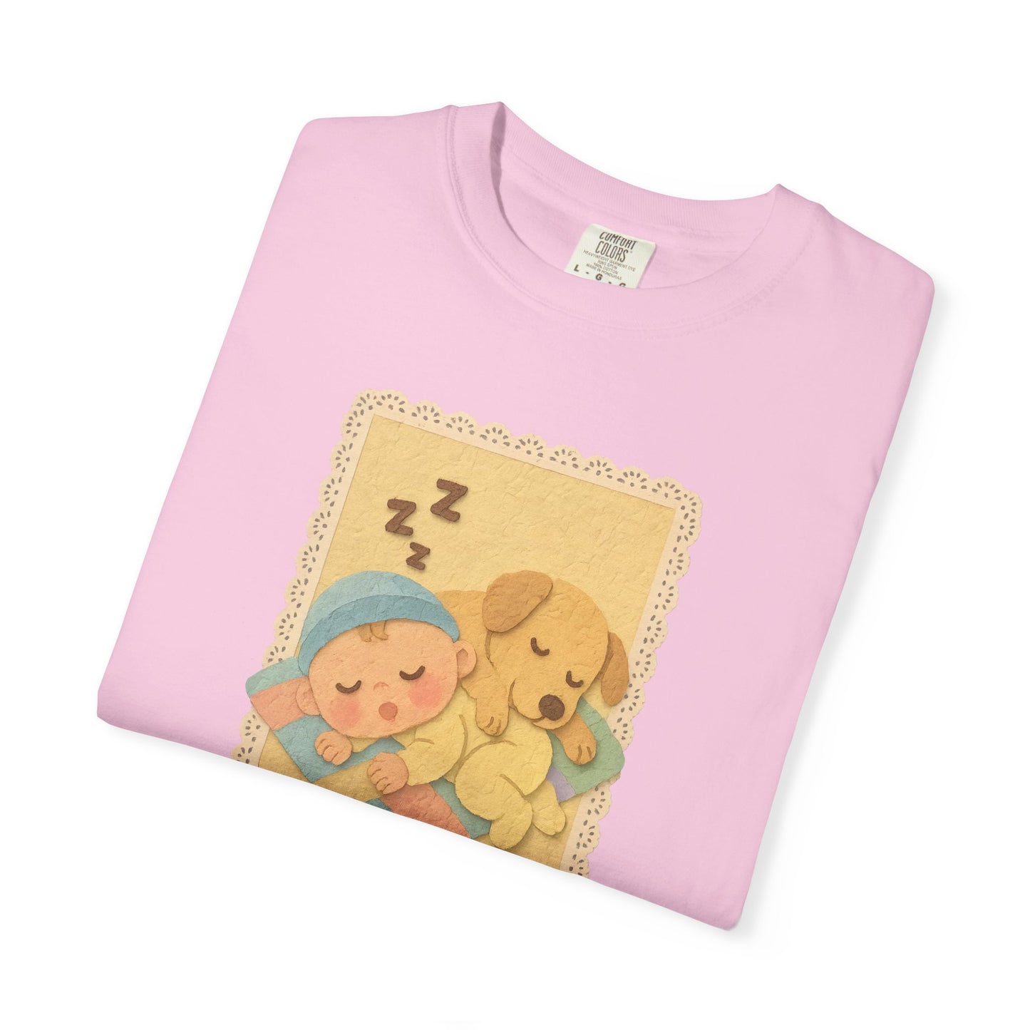 Cute Dreamy T-Shirt, Cartoon Sleepy Baby and Puppy Design, Cozy Gift for Kids, Fun Sleepwear, Nursery Decor, Pet Lover Gift