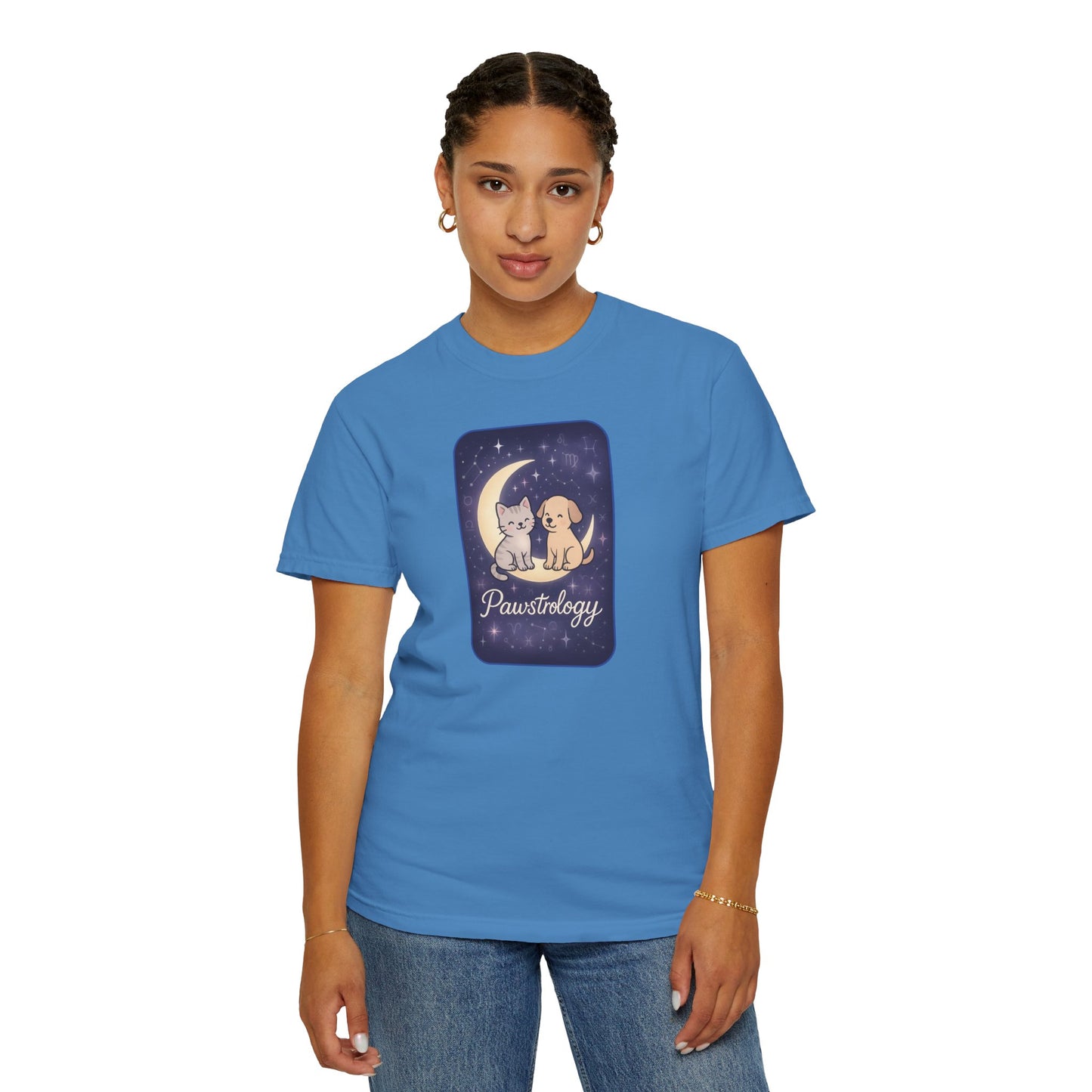 Pawstrology Graphic T-shirt, Cute Pet Astrology Tee, Unisex Animal Lover Shirt, Gifts for Cat Dog Owners, Celestial Pet Apparel