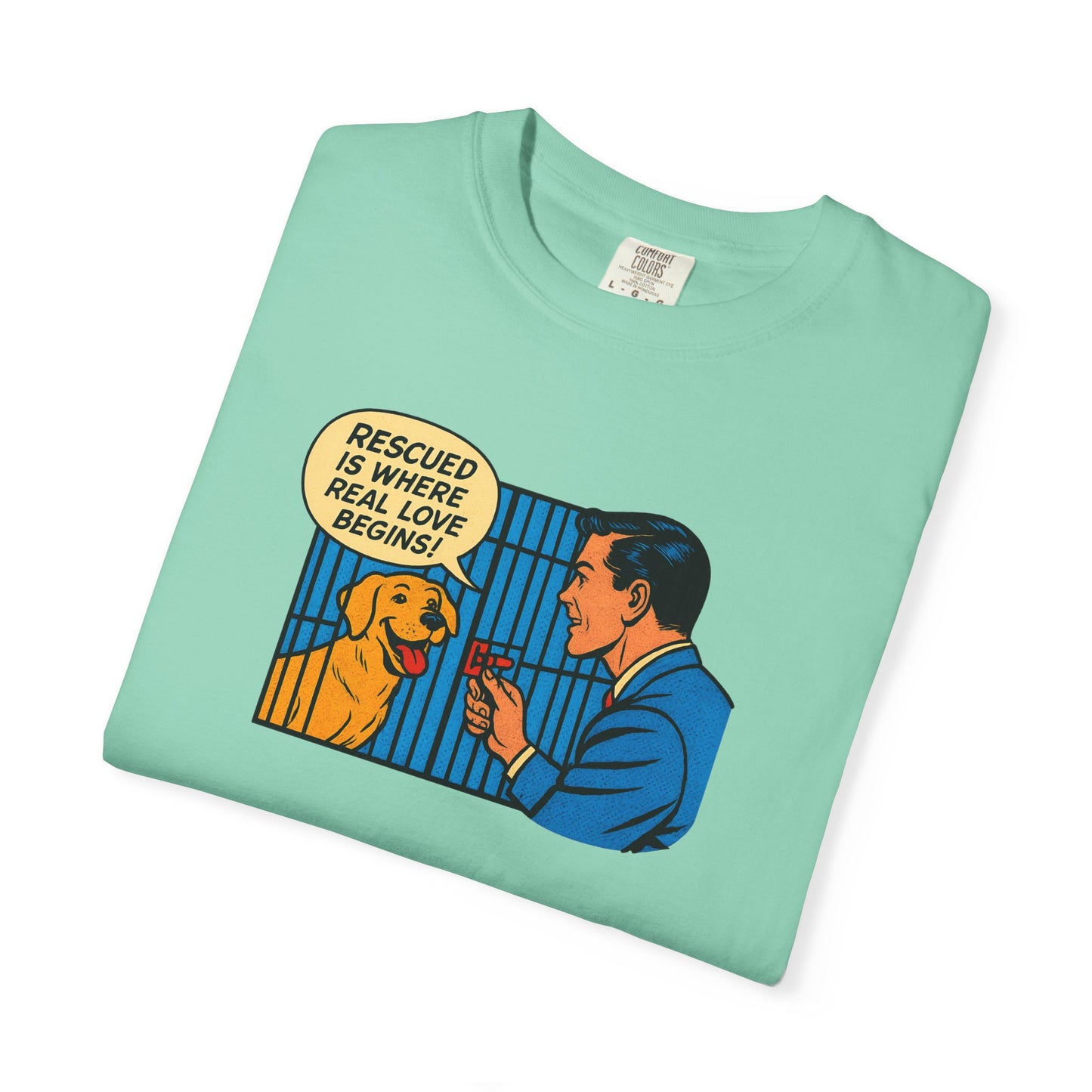 Rescued Is Where Real Love Begins Tee, Dog Lover T-Shirt, Vintage Style Animal Rights Shirt, Funny Pet Owner Gift, Animal Rescue Awareness Wear