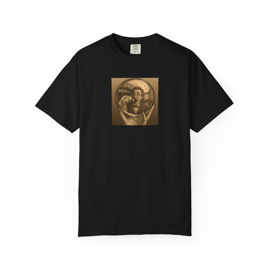 MC Escher and His Dog Unisex Garment-Dyed T-shirt - Retro Design for Creative Souls