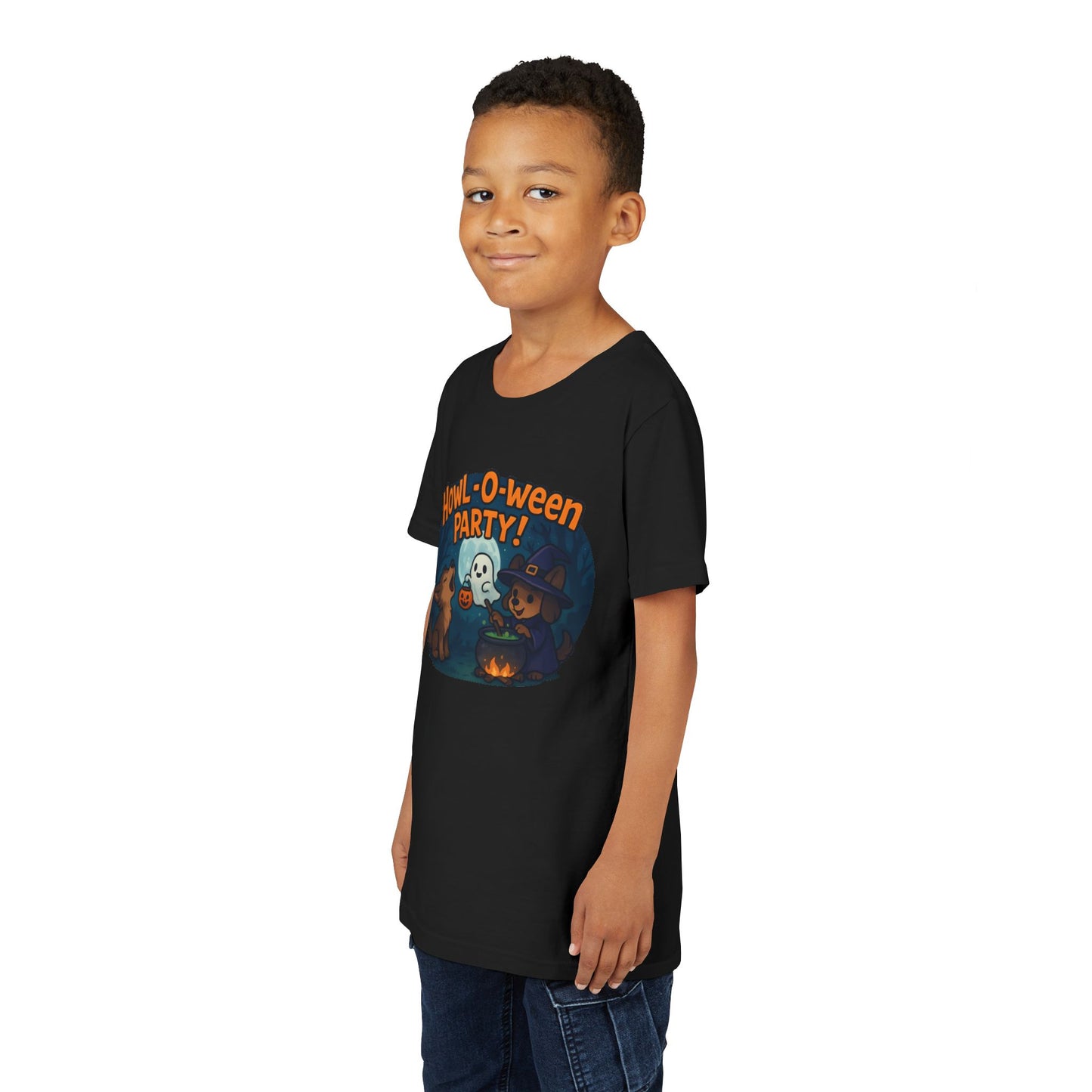 Halloween Youth Tee, Spooky Shirt, Kids Costume, Howl-O-Ween Party Top, Trick or Treat Apparel, Fun Halloween Clothing