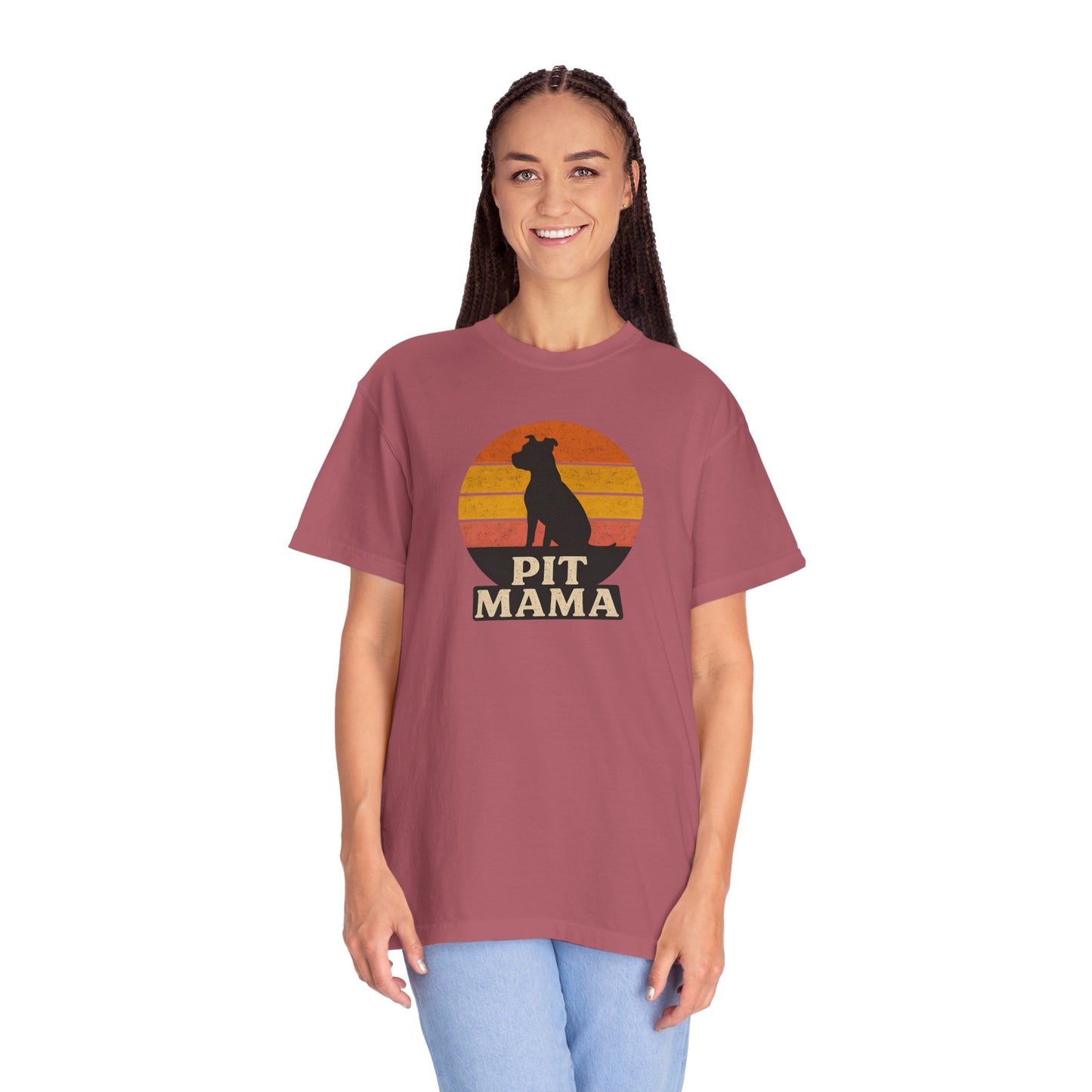 PIT MAMA Unisex Garment-Dyed T-Shirt, Dog Lover Gift, Pet Mom Apparel, Casual Tee, Perfect for Everyday Wear
