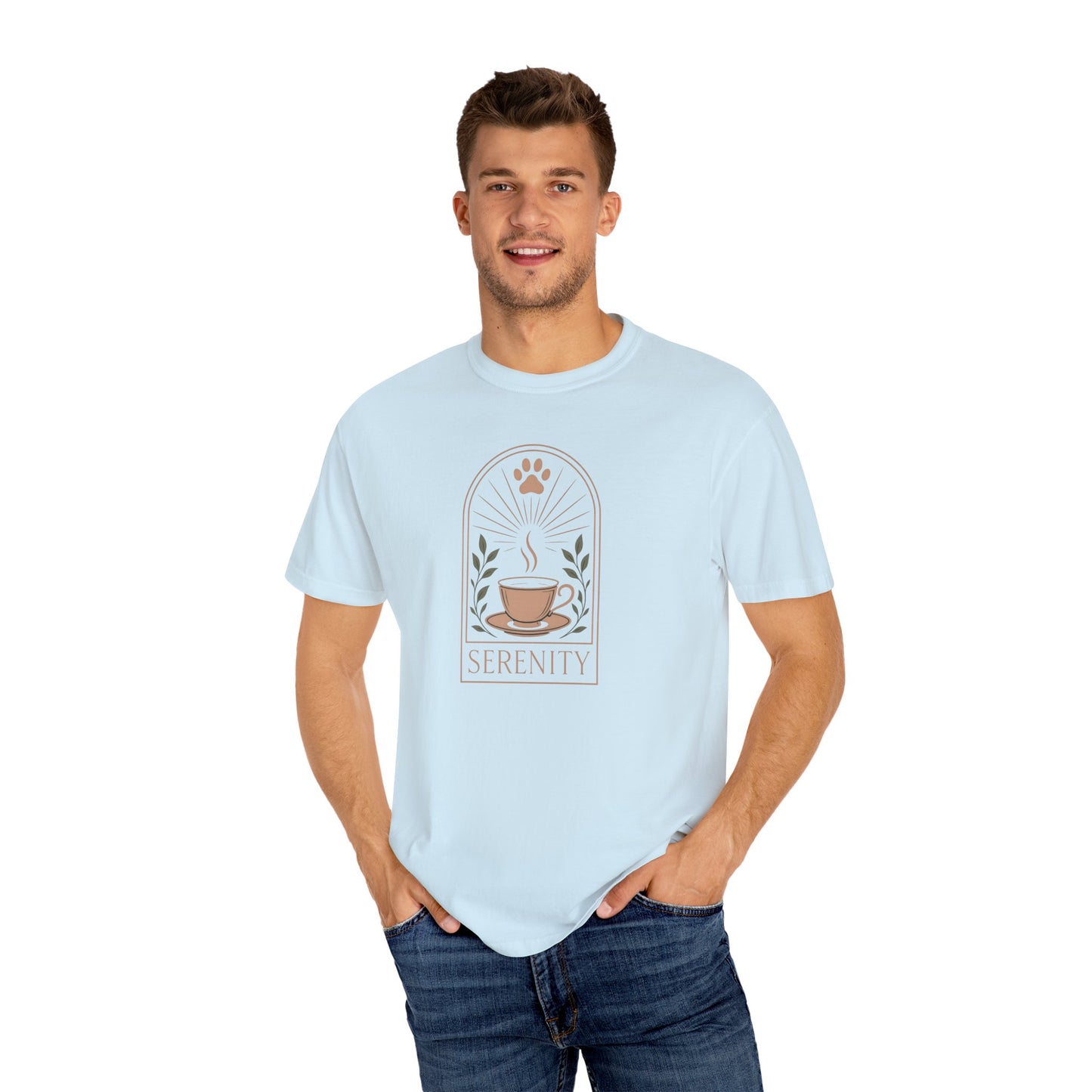 Serenity Coffee and Paws T-Shirt, Unisex Garment-Dyed Tee for Comfort, Perfect Gift for Pet Owners, Relaxation Apparel, Summer Casual [...]