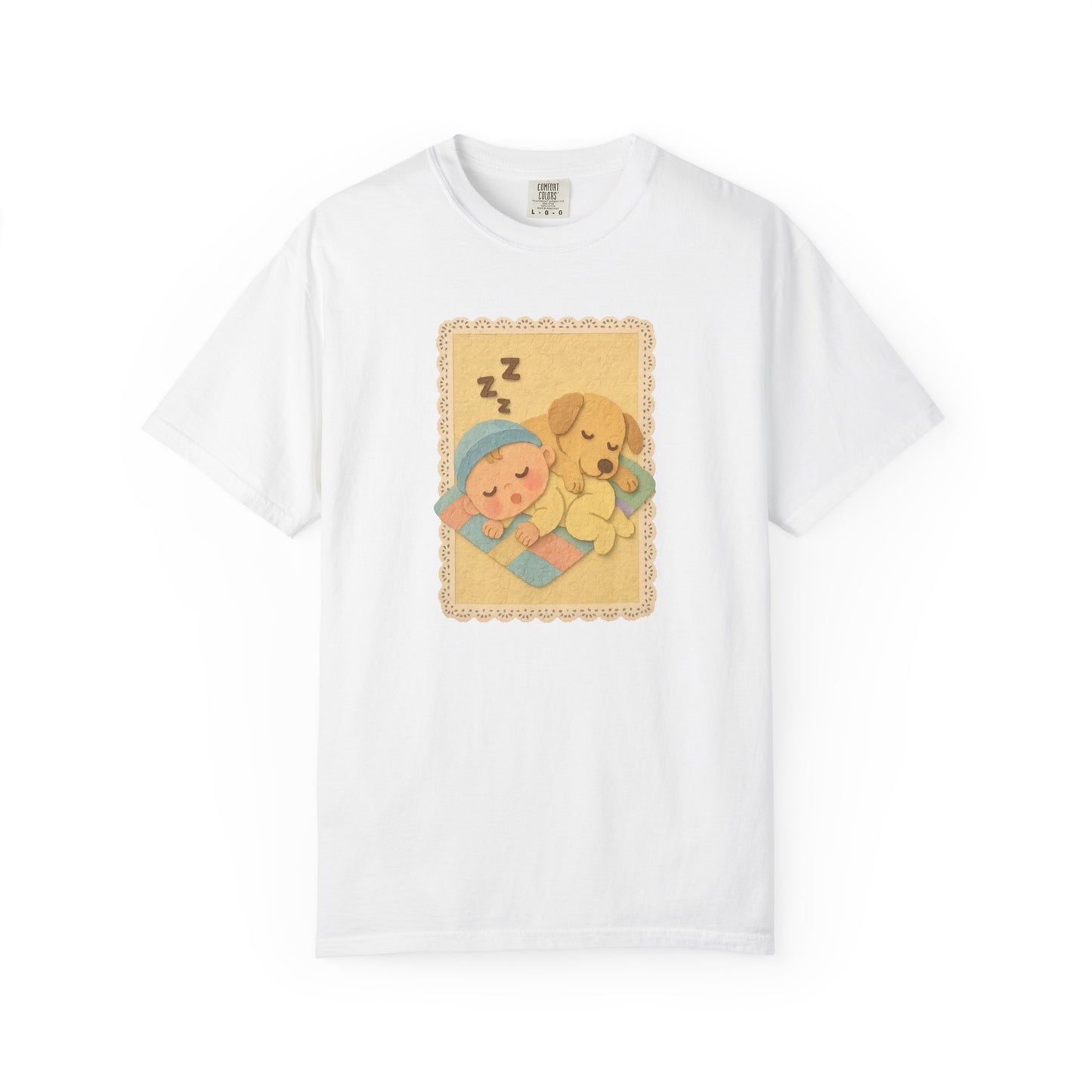Cute Dreamy T-Shirt, Cartoon Sleepy Baby and Puppy Design, Cozy Gift for Kids, Fun Sleepwear, Nursery Decor, Pet Lover Gift