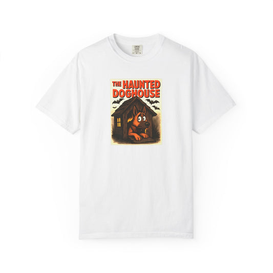 Haunted Doghouse Unisex T-Shirt, Halloween Tees, Dog Lover Shirt, Spooky Graphic Tee, Fun Casual Wear