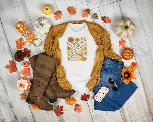 Autumn Floral Dog T-Shirt, Cozy Fall Tee, Unisex Gift, Pet Lover Apparel, Seasonal Fashion, Animal Lover Shirt